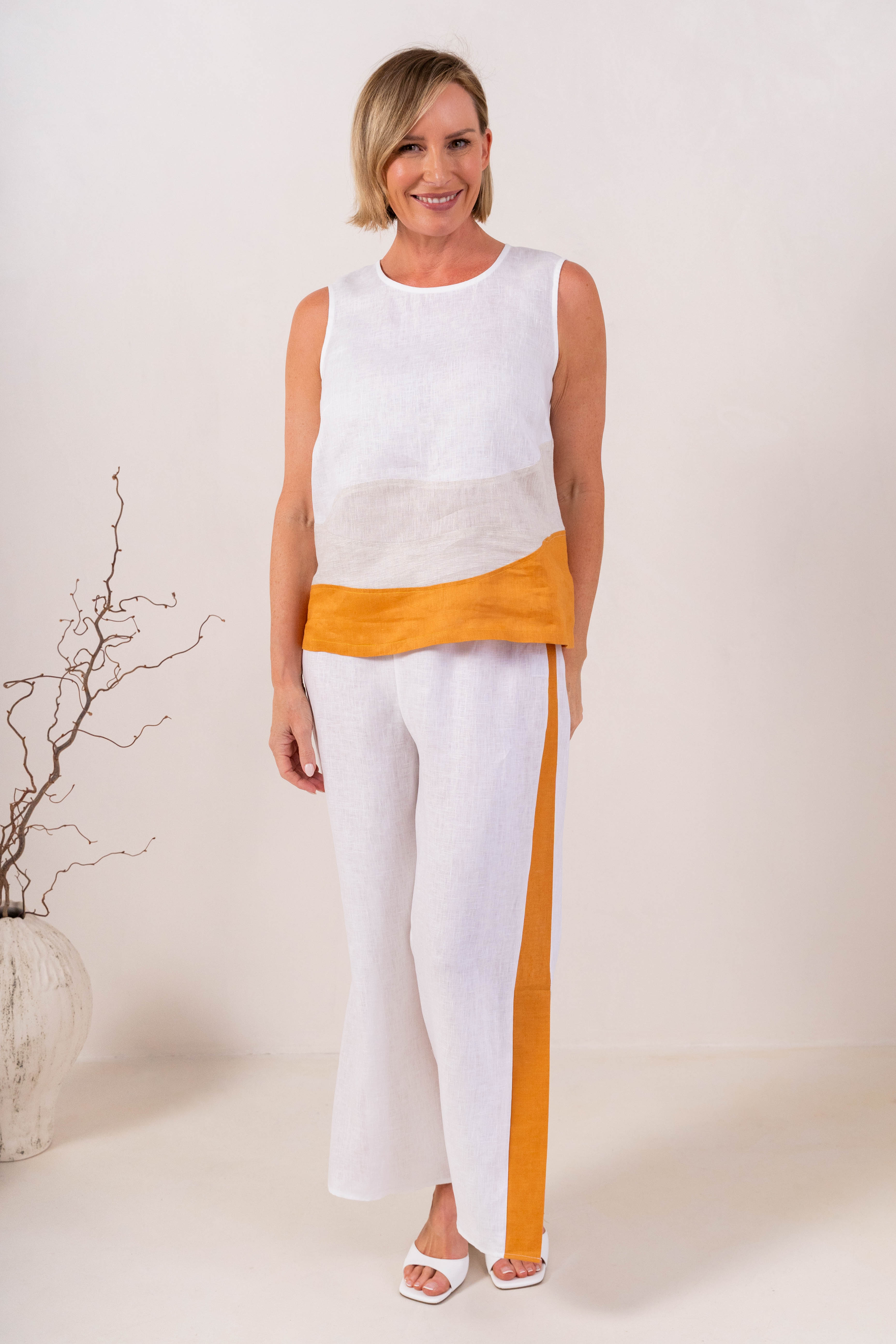 See Saw Spliced Tank With Zip - White/Natural/Marigold