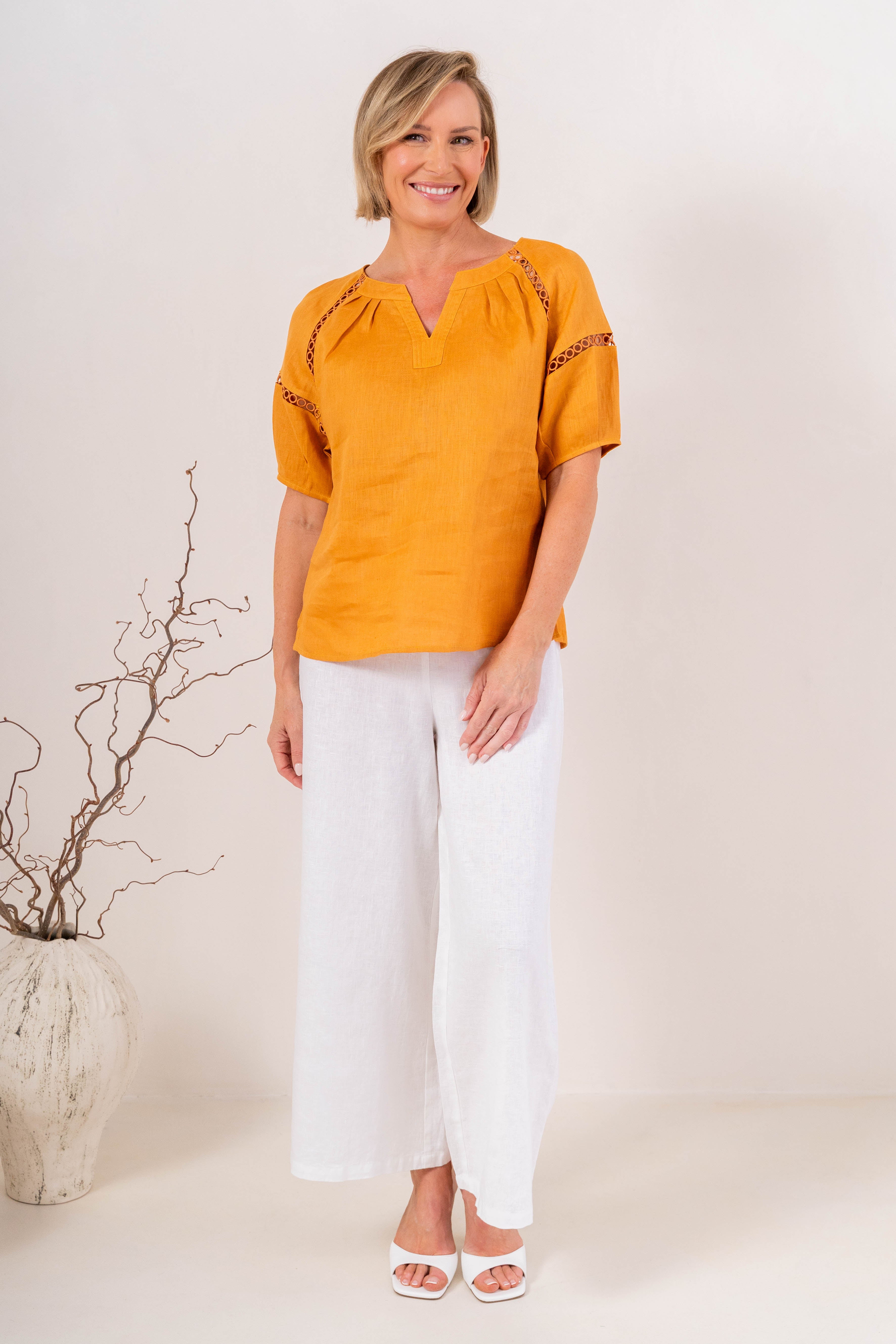 See Saw Ss Lace Trim Top - Marigold