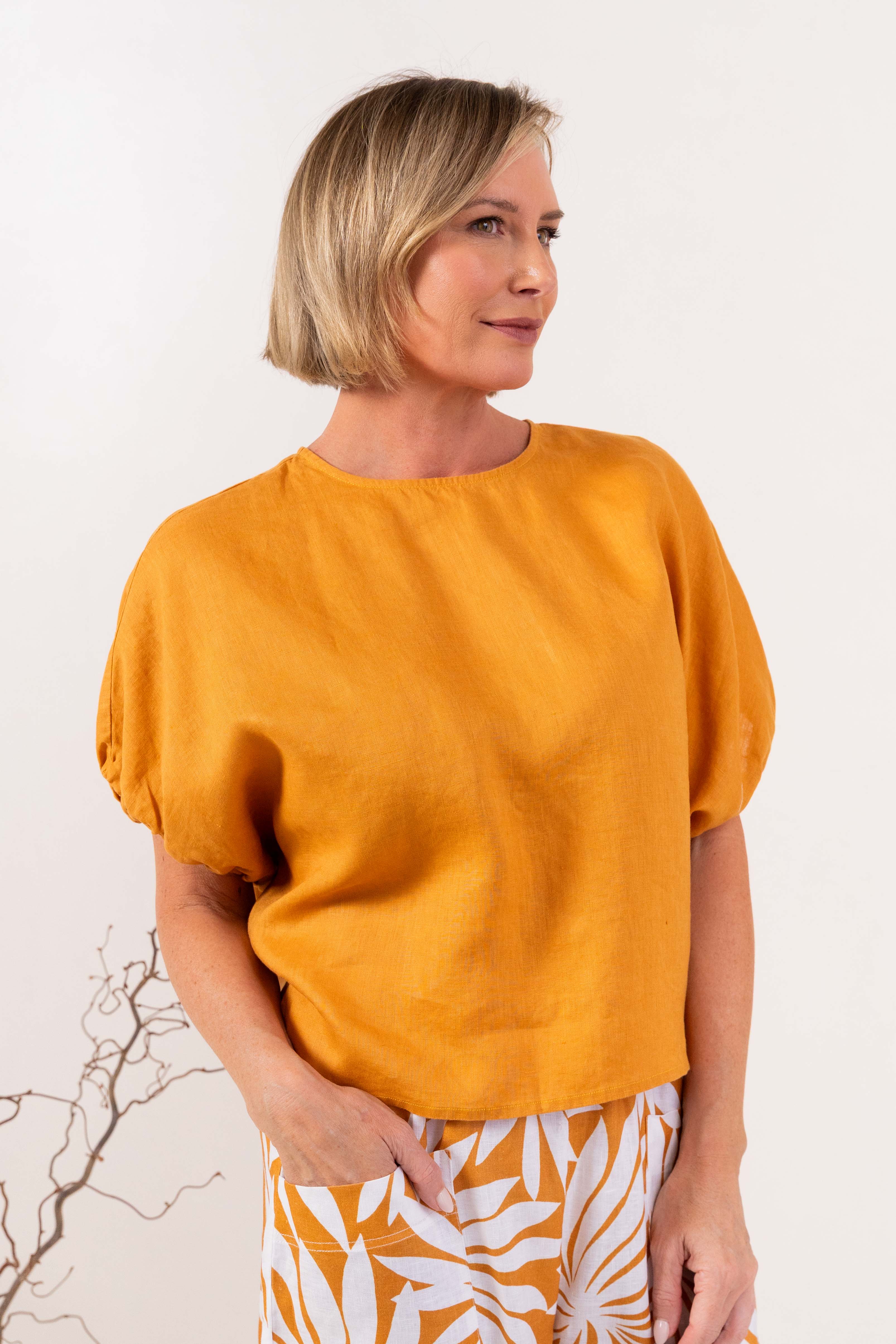 See Saw  Elastic Sleeve Top - Marigold