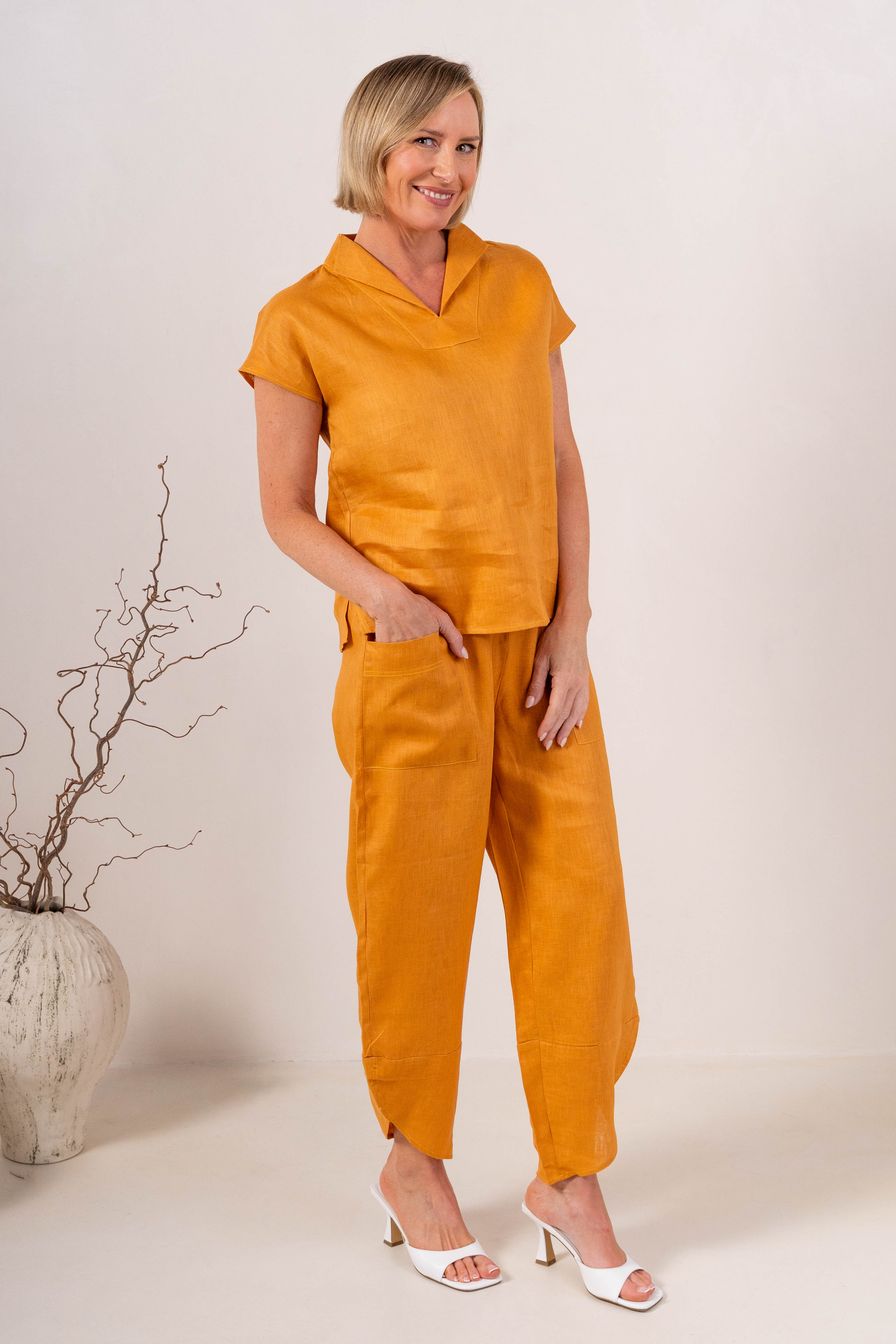 See Saw 7/8 Seam Detail Wide Leg  Pant - Marigold