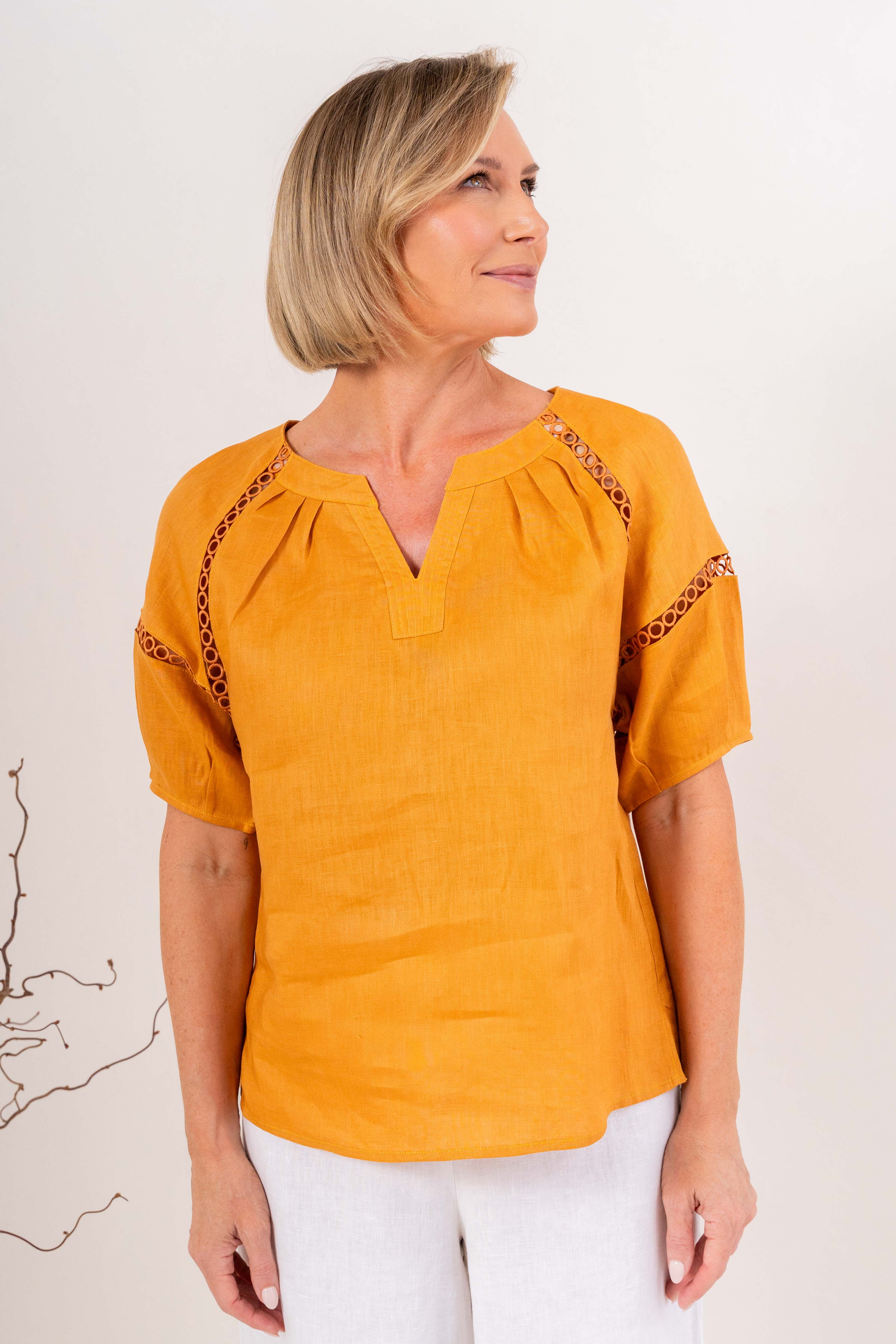 See Saw Ss Lace Trim Top - Marigold