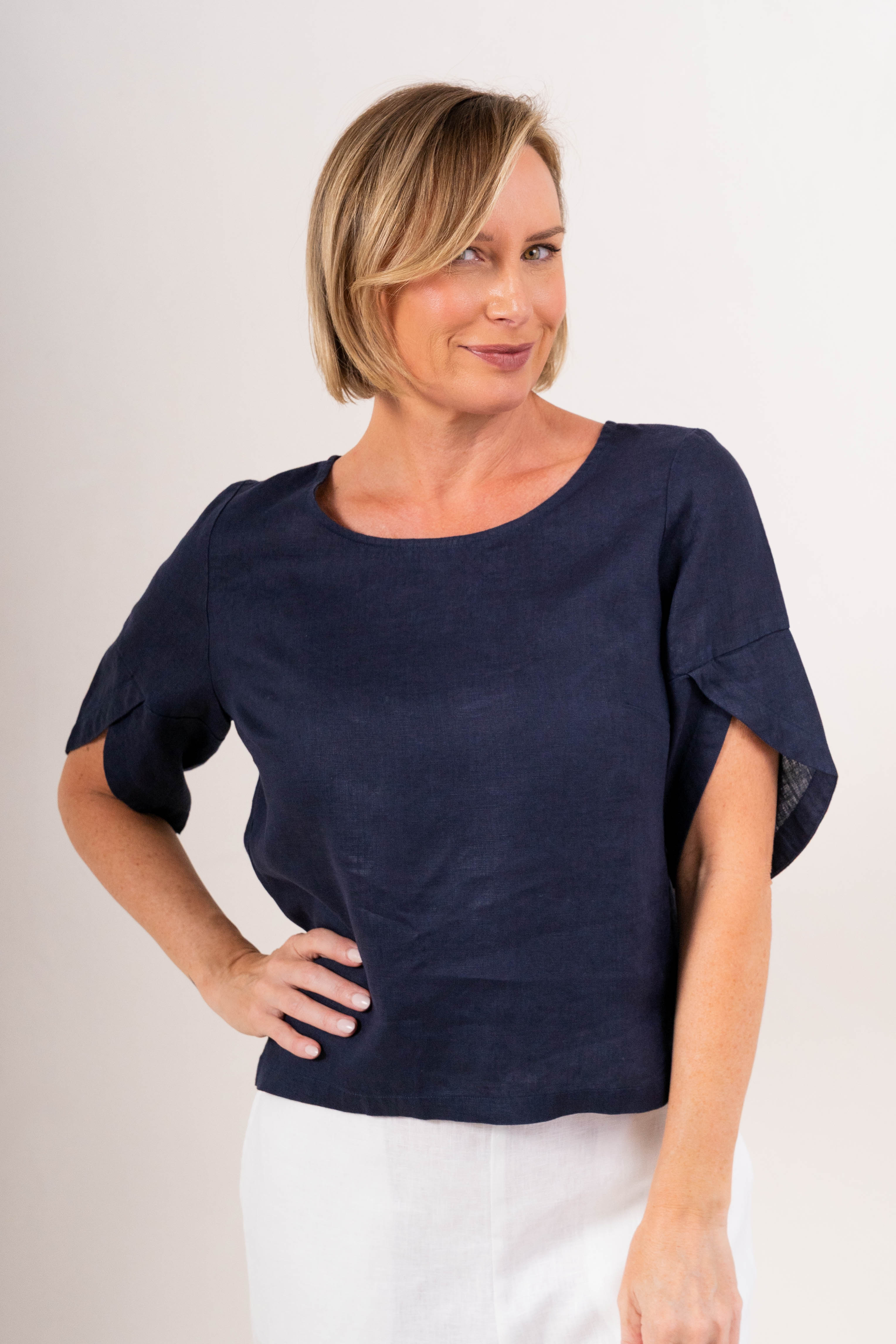 See Saw Envelope Sleeve Top - Navy