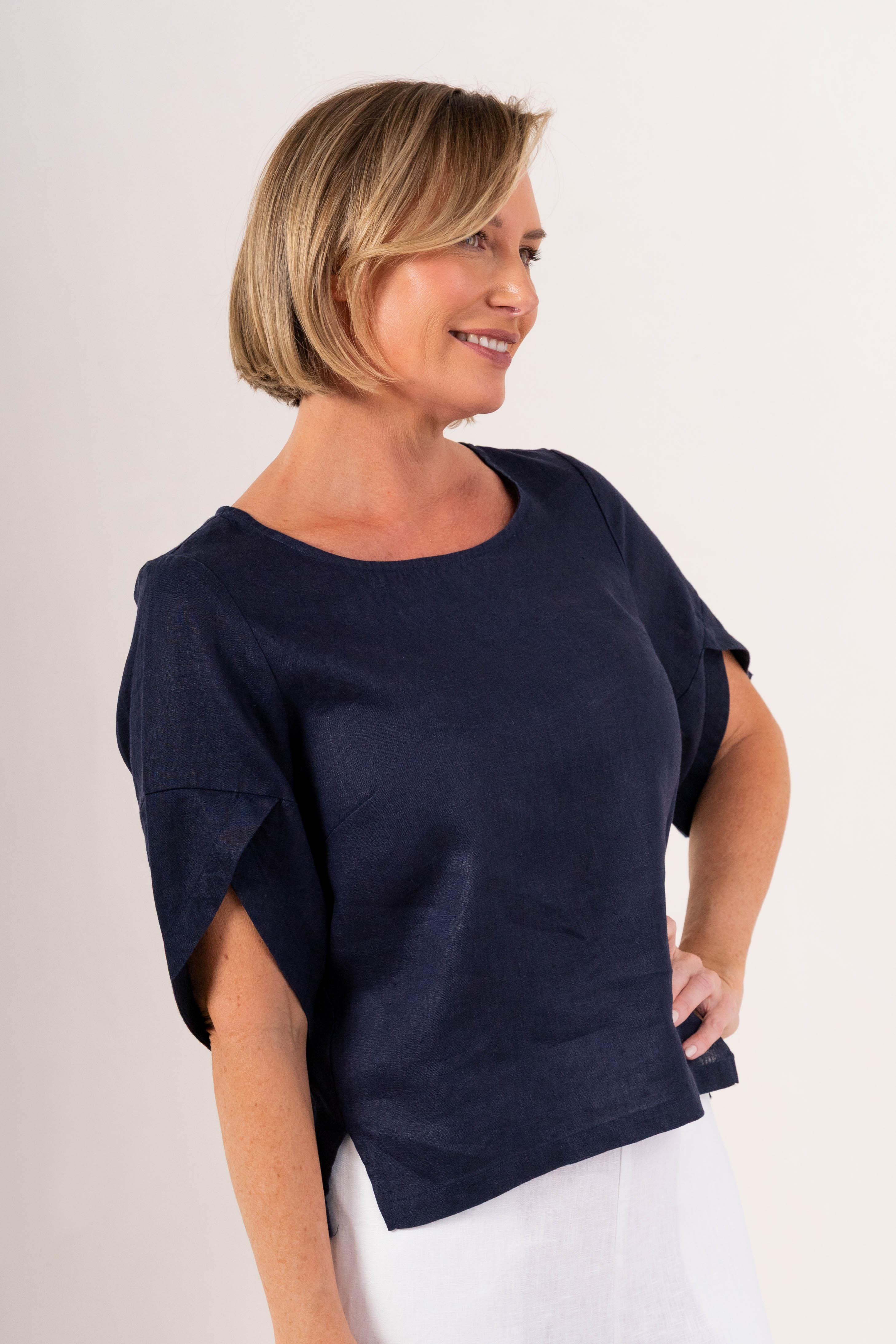 See Saw Envelope Sleeve Top - Navy