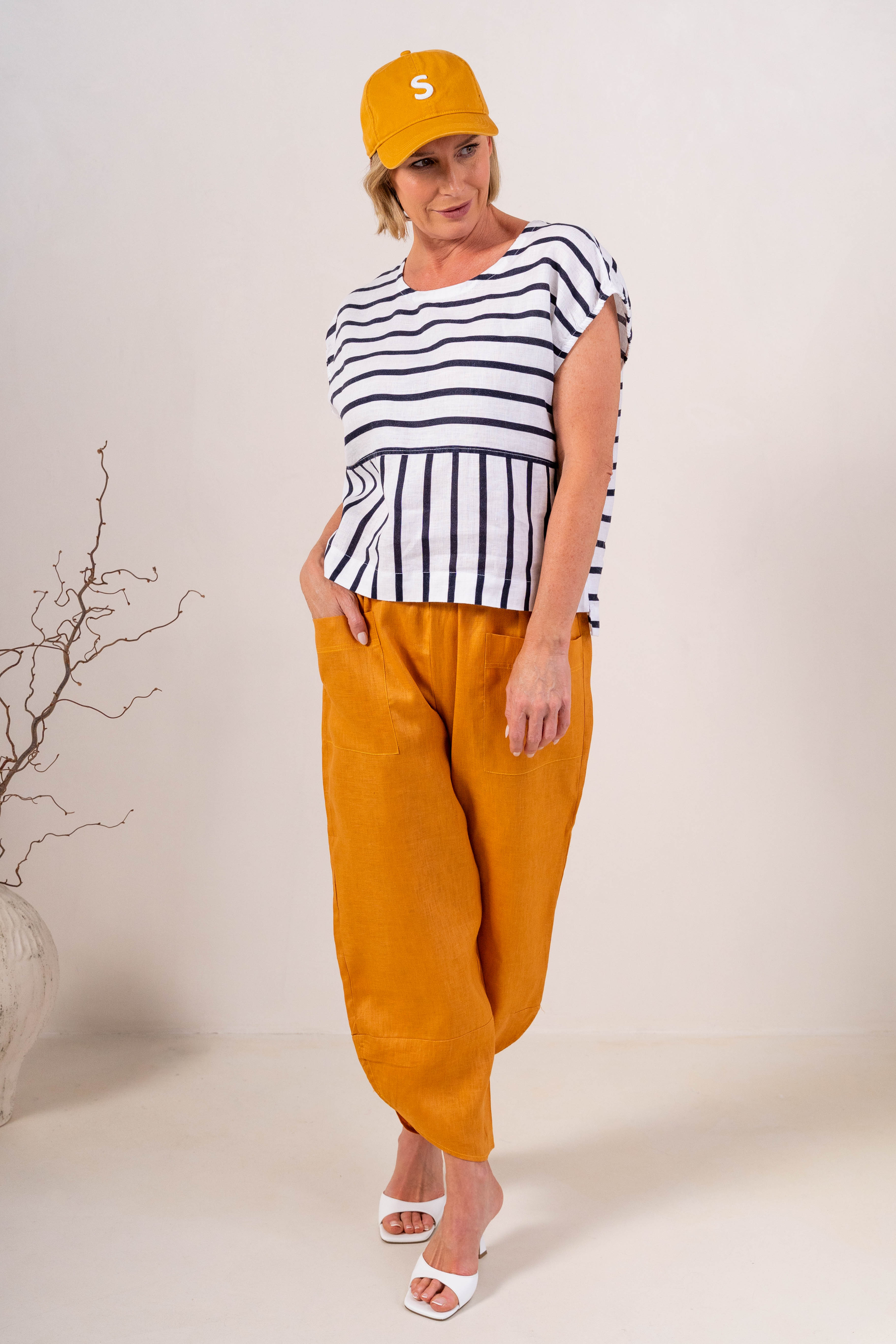 See Saw 7/8 Seam Detail Wide Leg  Pant - Marigold