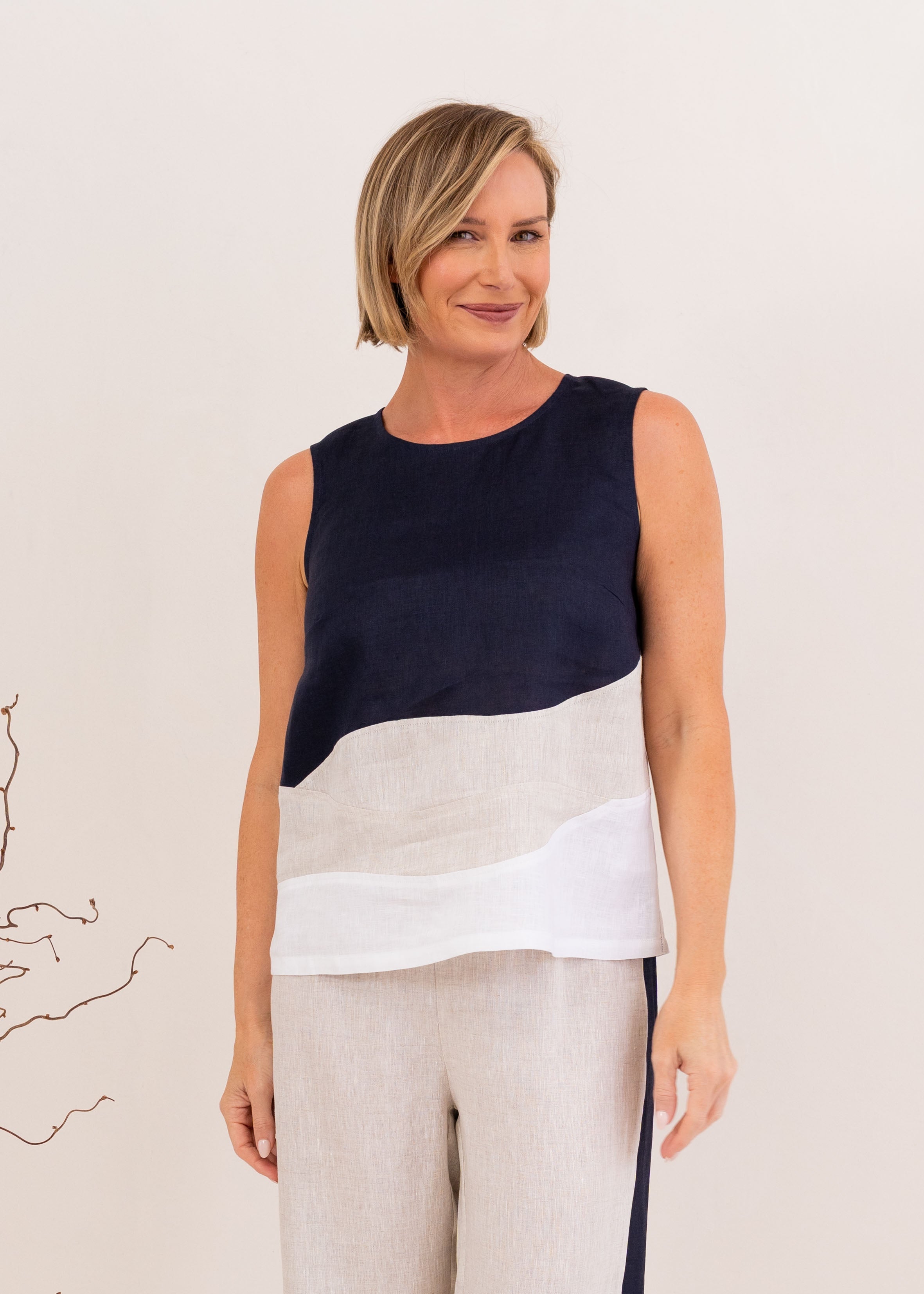 See Saw Spliced Tank With Zip - Navy/Natural/White