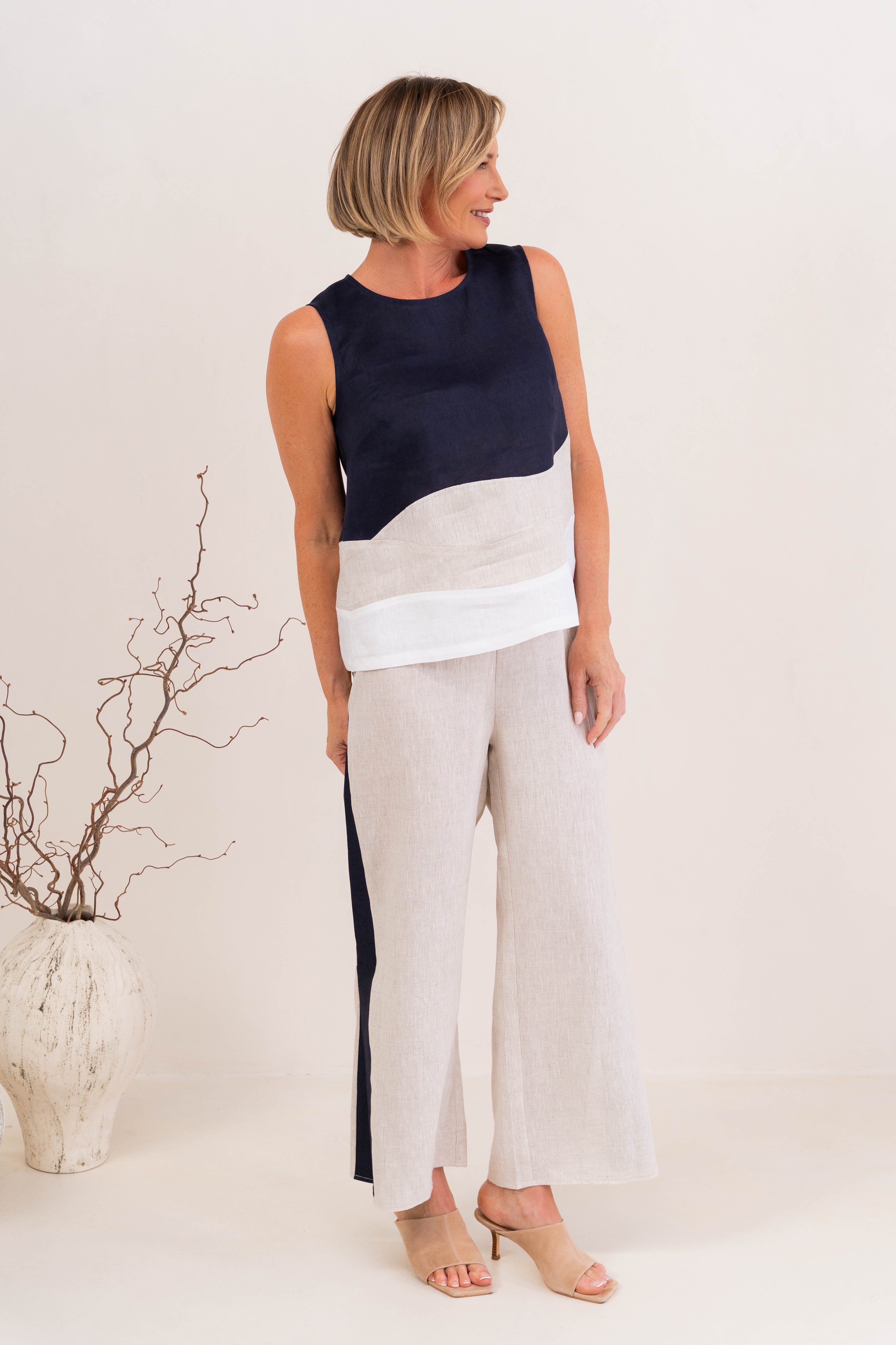 See Saw Spliced Tank With Zip - Navy/Natural/White