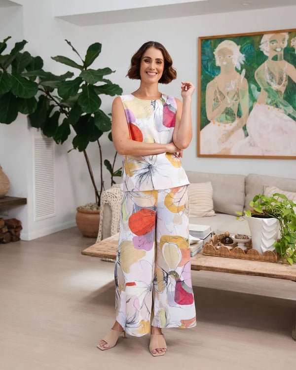 See Saw Button Back Shell Top - Petal Drift Print