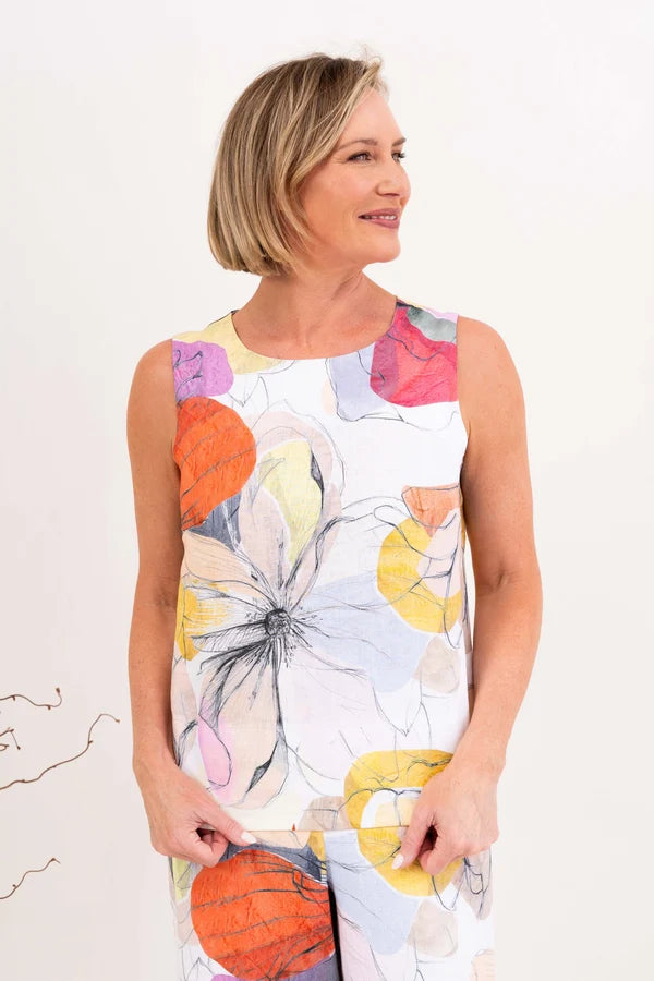See Saw Button Back Shell Top - Petal Drift Print