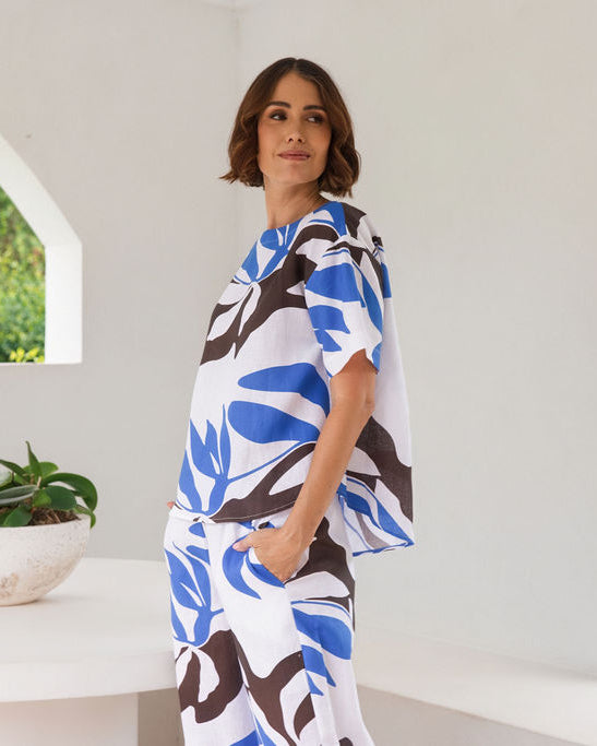 See Saw Boat Neck Top - Shadow Leaf Print