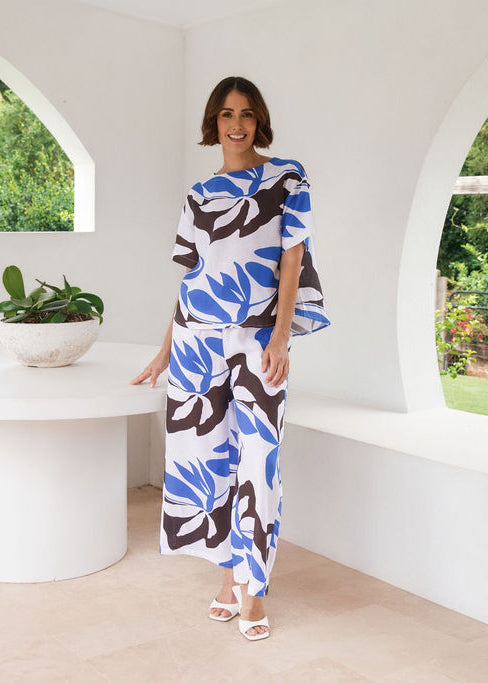 See Saw Boat Neck Top - Shadow Leaf Print