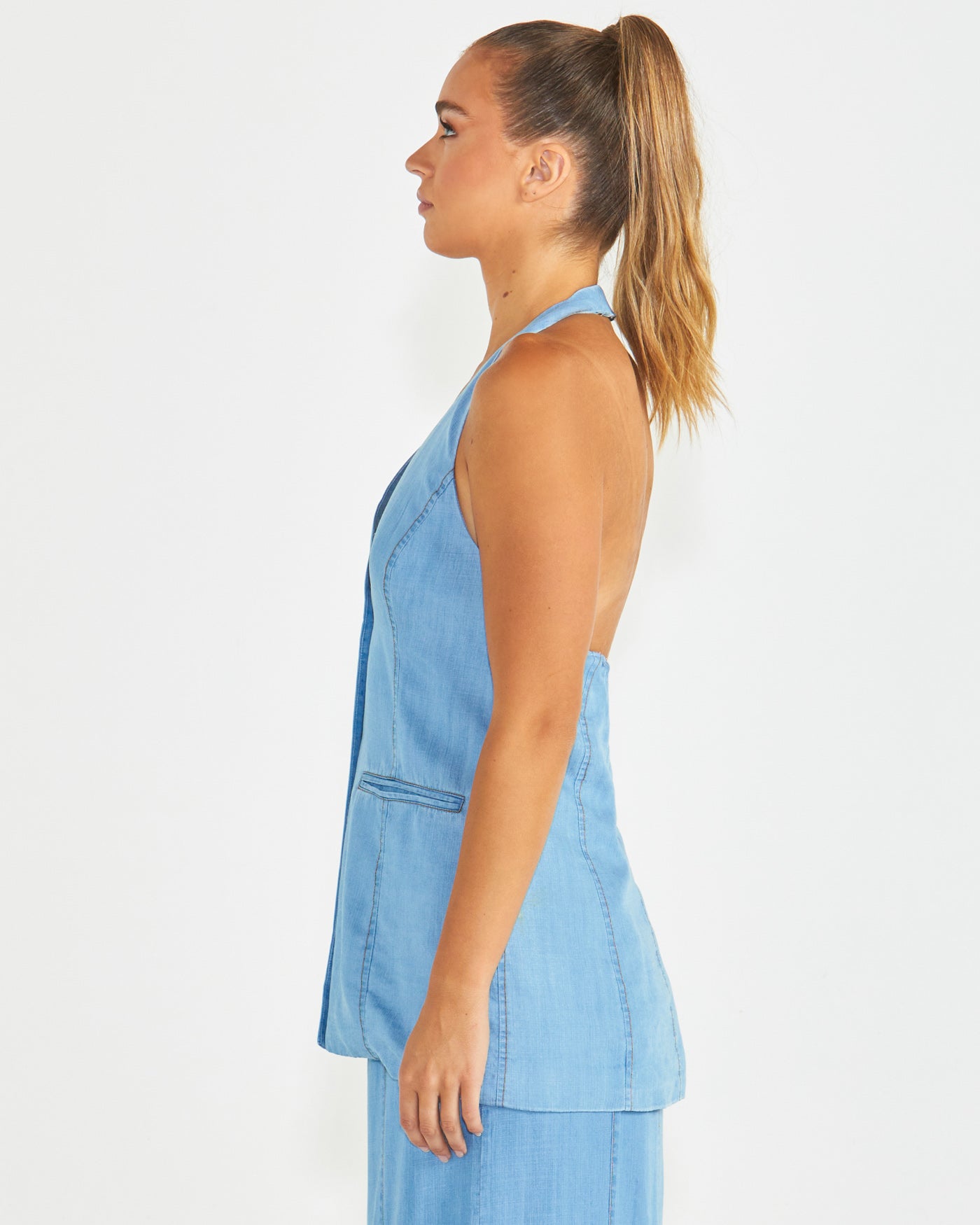 Sass Seville Halter Vest - Chambray