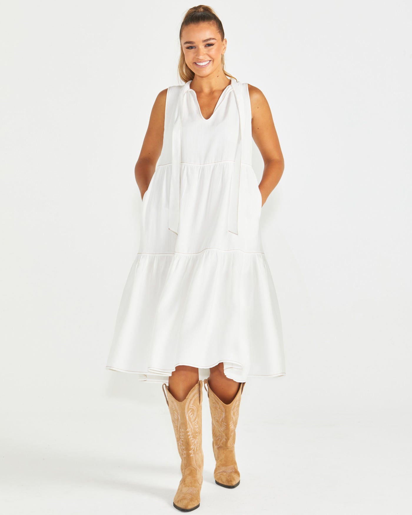 Sass Seville Tiered Dress - White