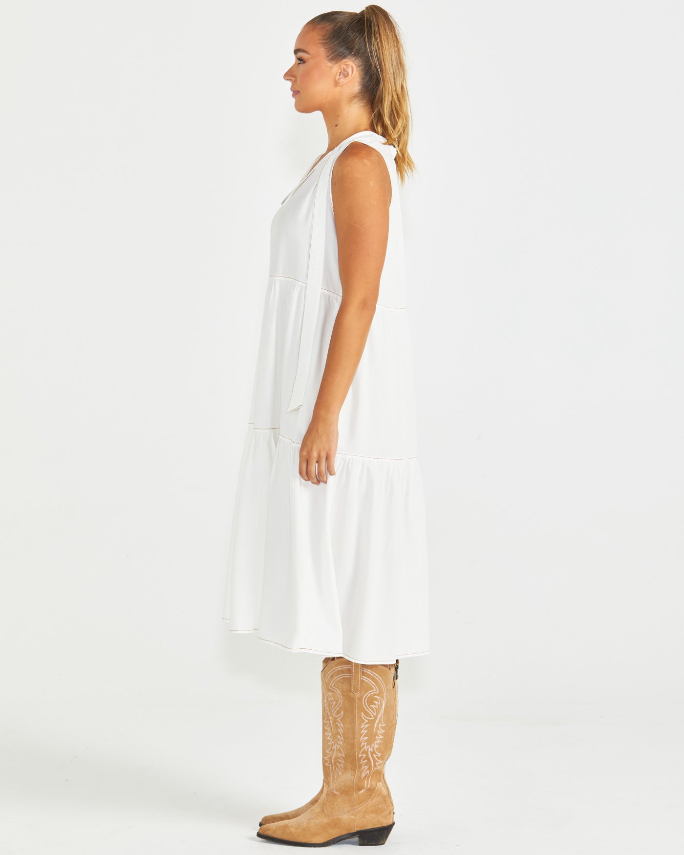 Sass Seville Tiered Dress - White