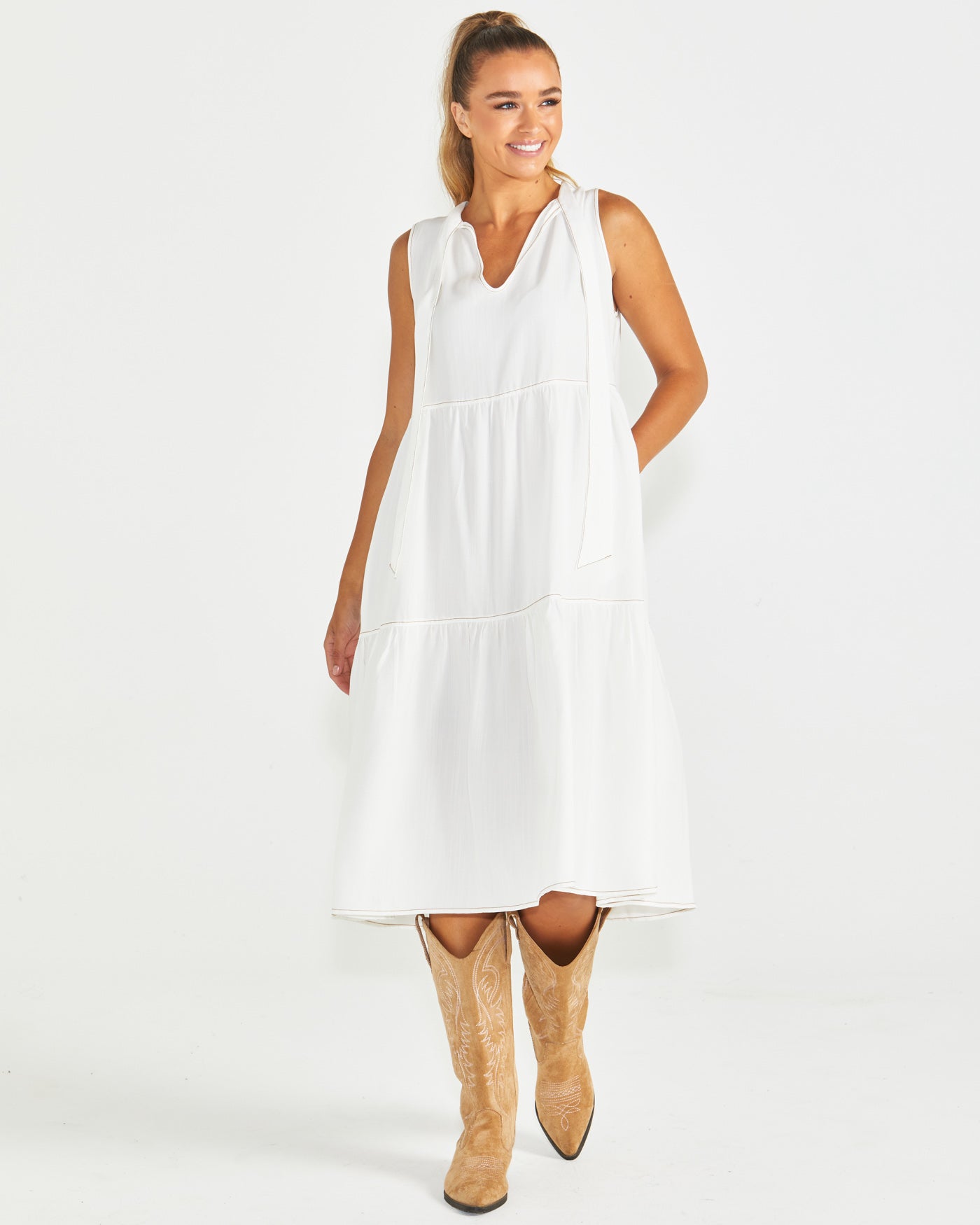 Sass Seville Tiered Dress - White