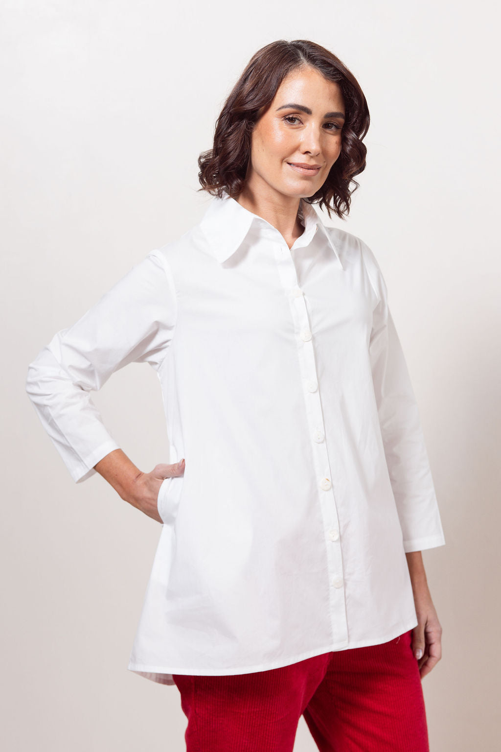 See Saw Long Sleeve Gathered Back Shirt - White