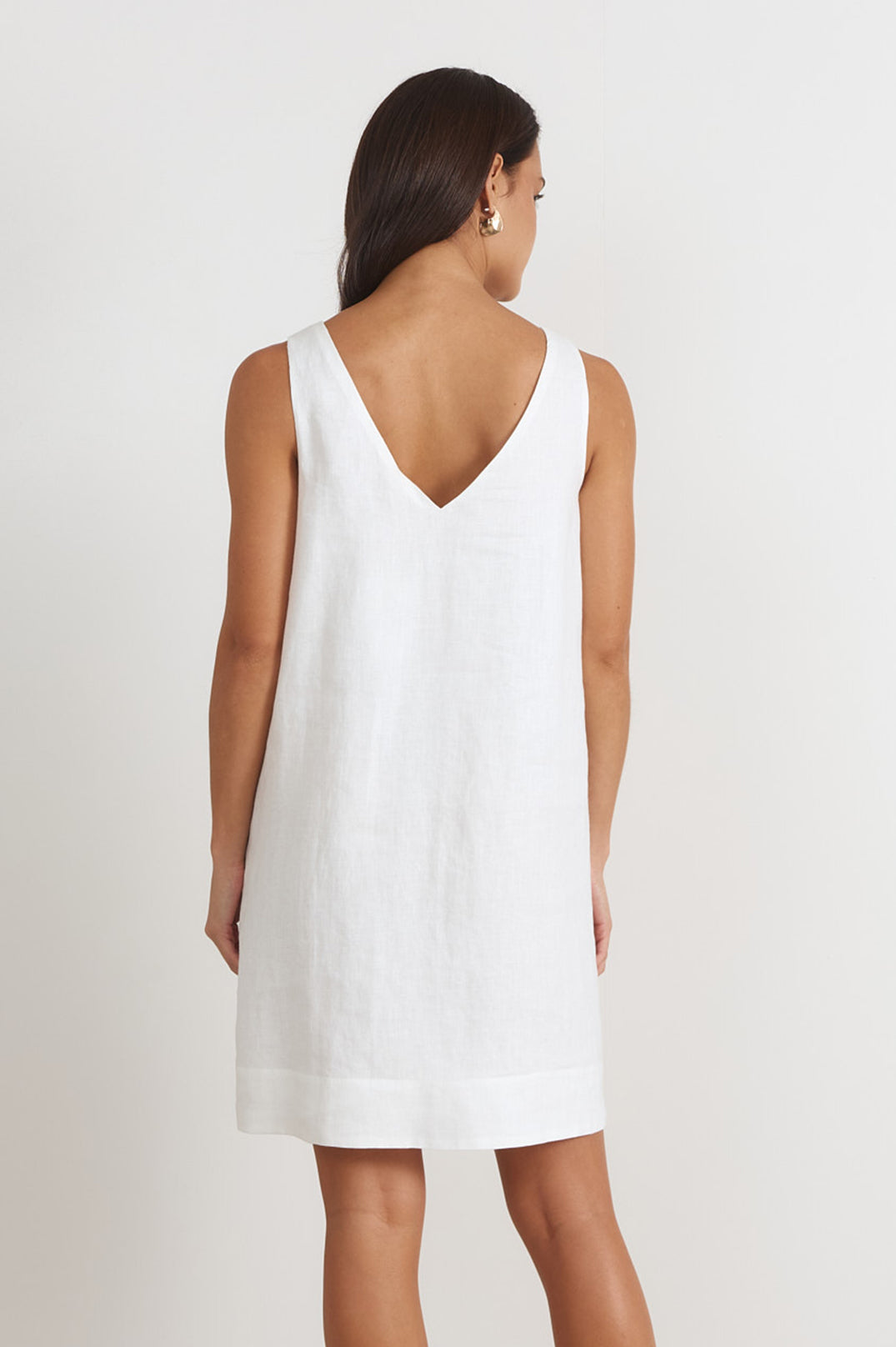 Adorne Simone V Neck Linen Short Dress - White