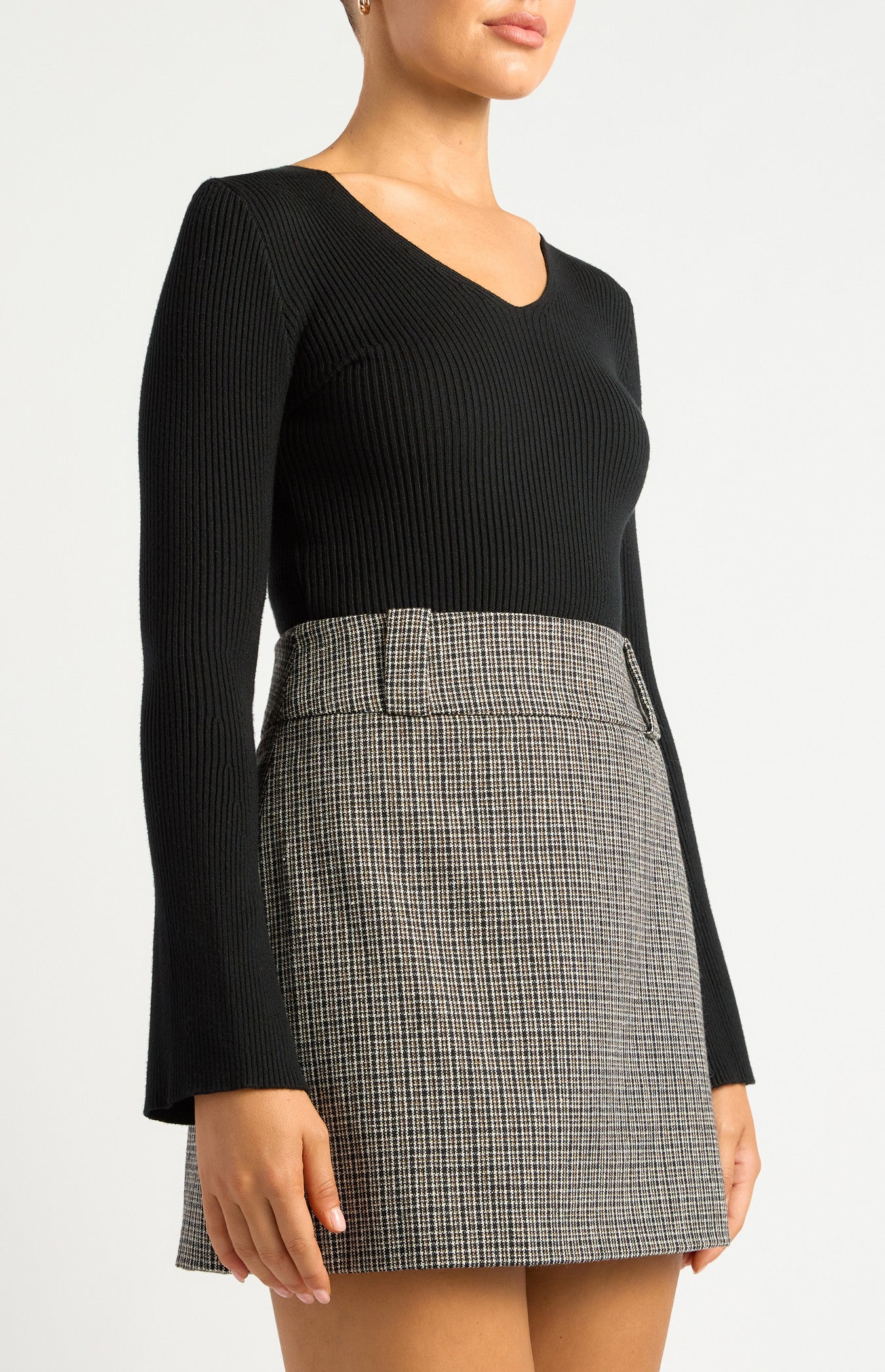 Style State V Neckline Flare Sleeves - Black
