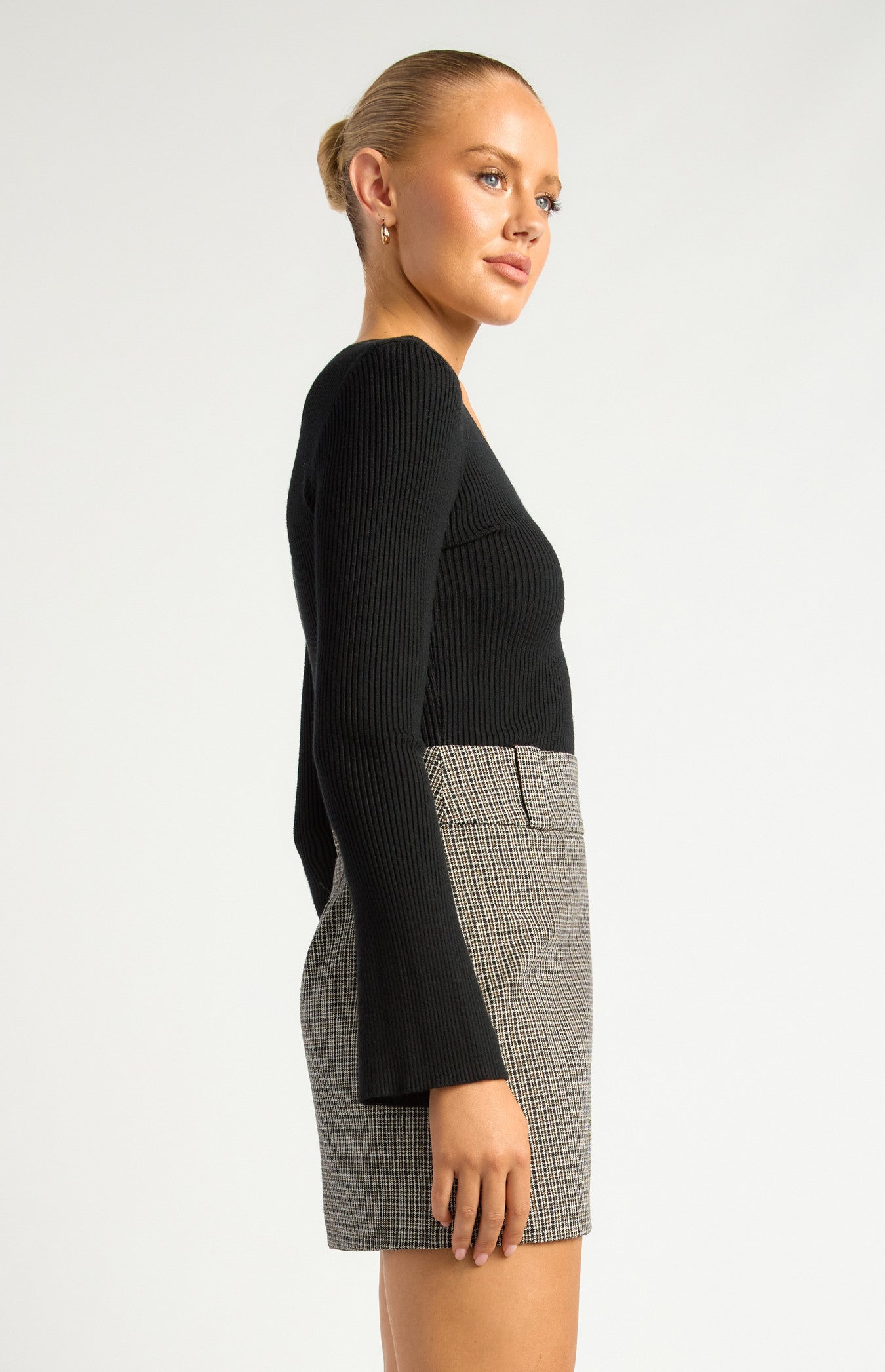 Style State V Neckline Flare Sleeves - Black