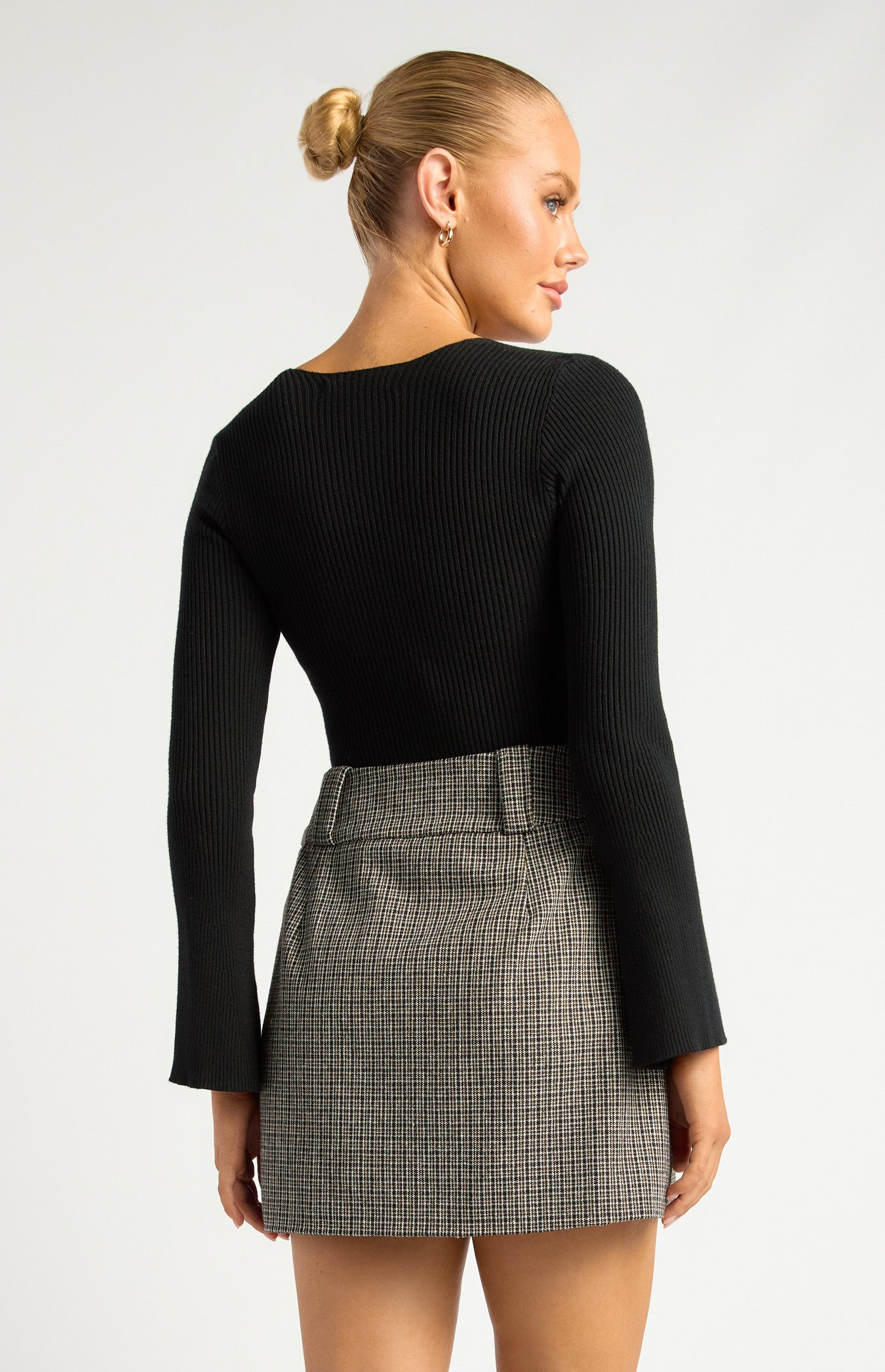 Style State V Neckline Flare Sleeves - Black