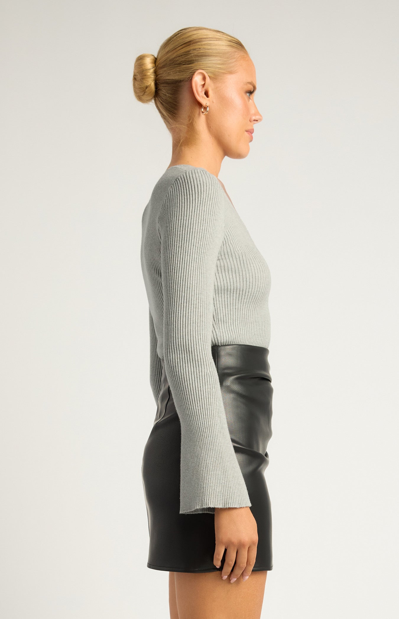 Style State V Neckline Flare Sleeves - Grey Marle