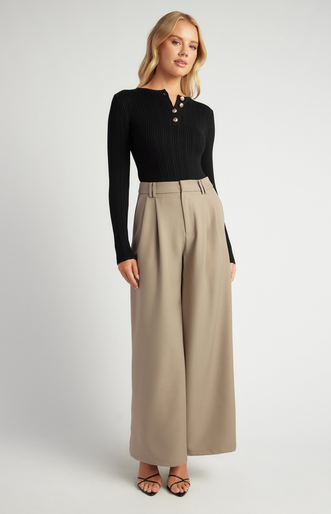 Style State Embossed Gold Button Textured Rib Knit Bodysuit - Black