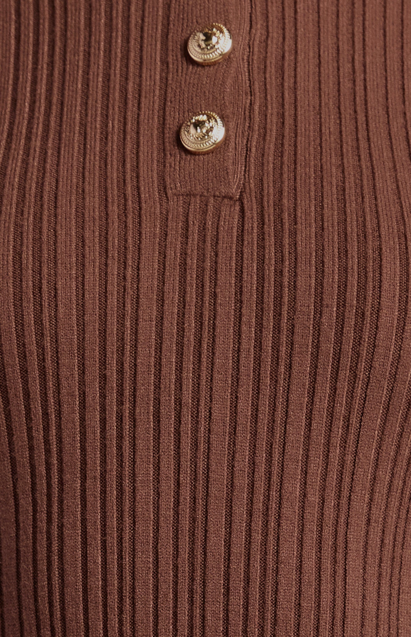 Style State Embossed Gold Button Textured Rib Knit Bodysuit - Chocolate