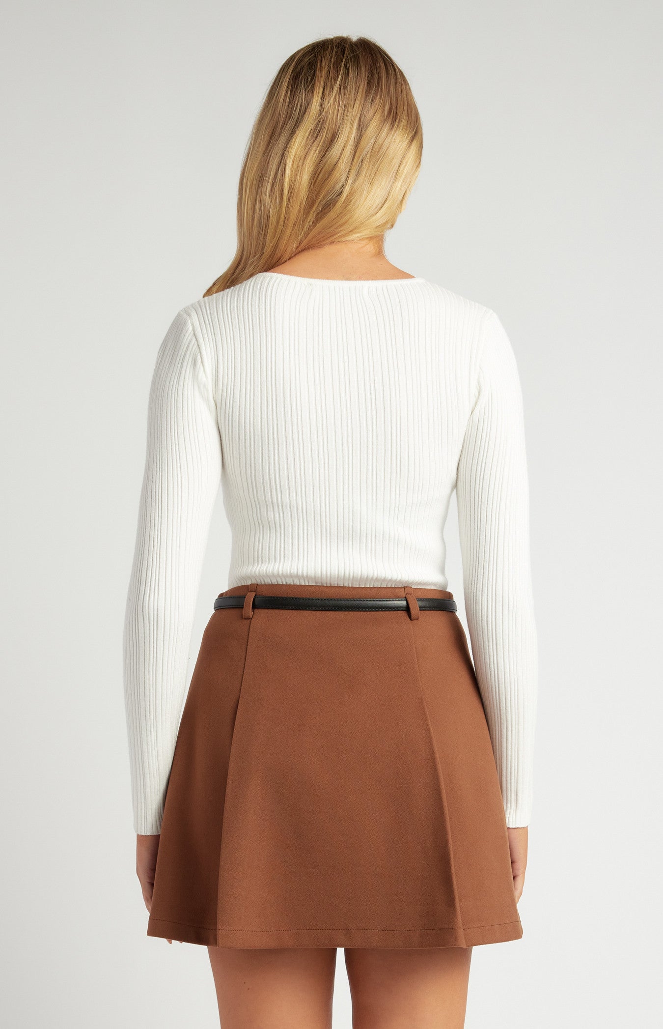 Style State Embossed Gold Button Textured Rib Knit Bodysuit - White