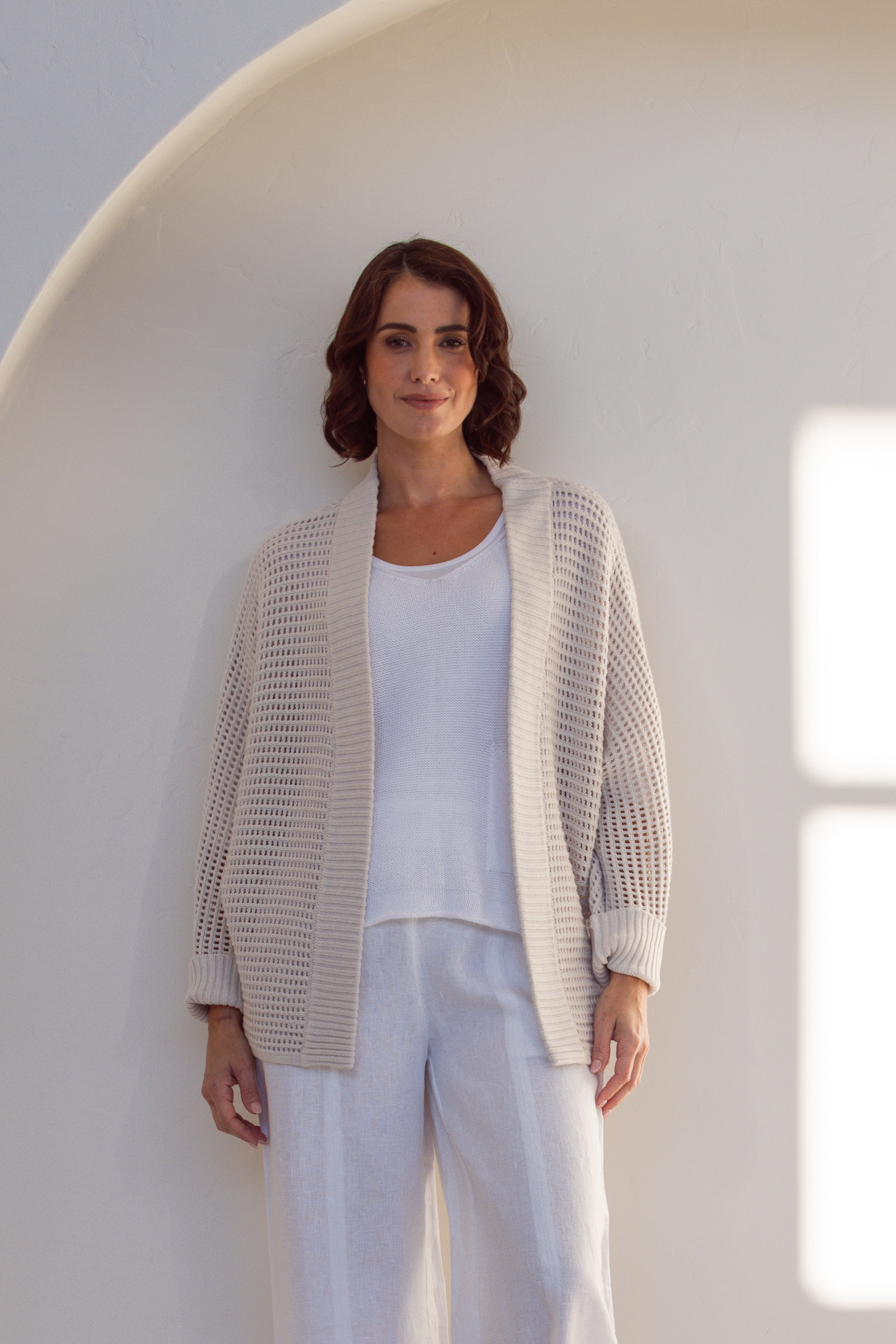 See Saw Open Stitch Shrug - Stone