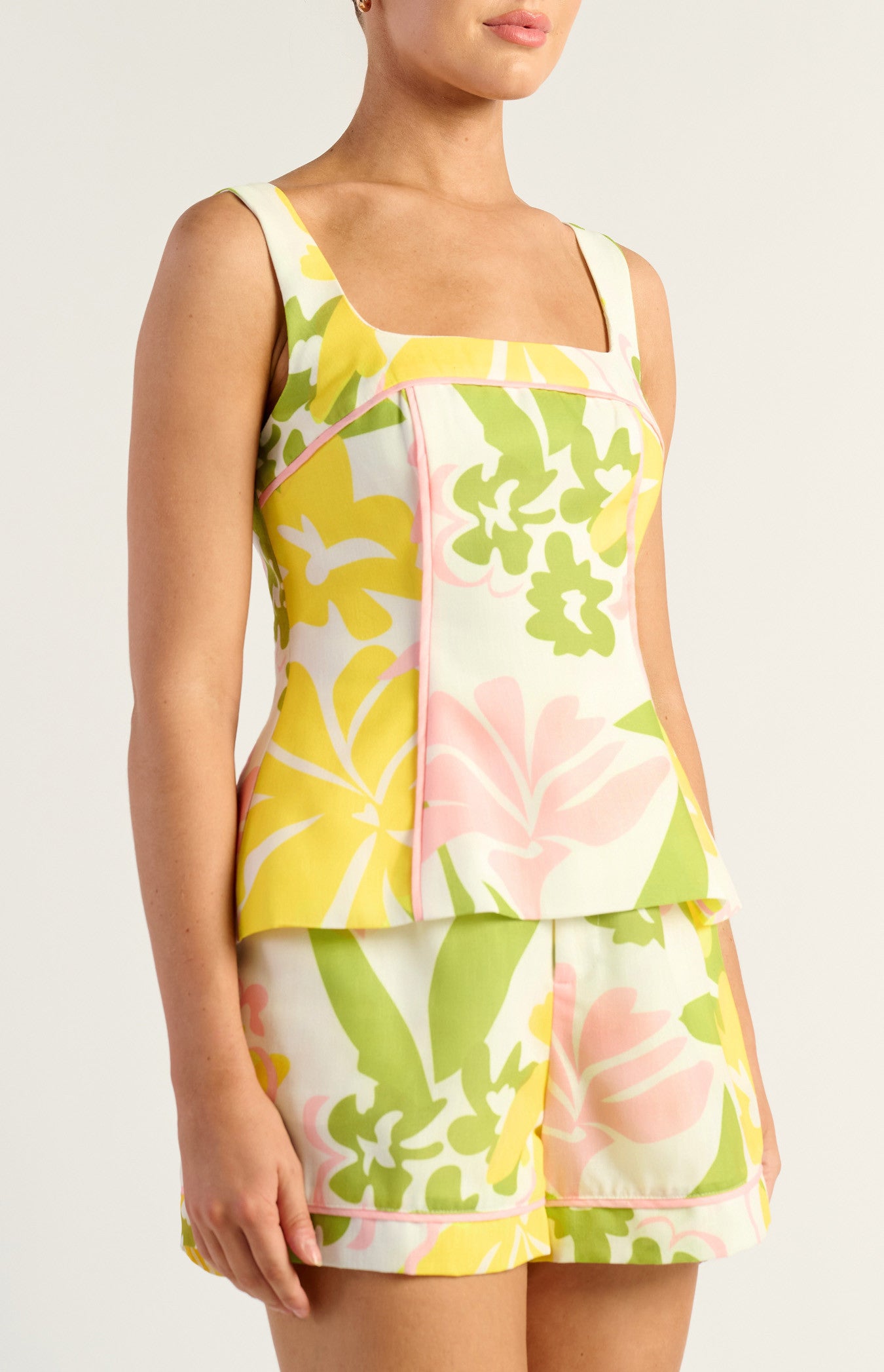 Style State Floral Print Contrast Detail Top And Short Set