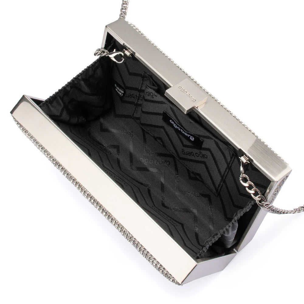Olga Berg STEF Crystal Box Clutch - Silver