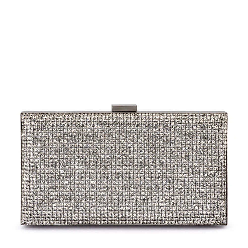 Olga Berg STEF Crystal Box Clutch - Silver