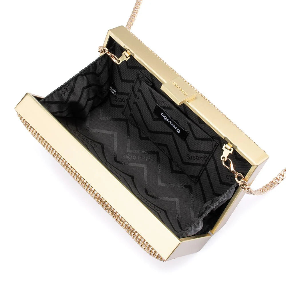 Olga Berg STEF Crystal Box Clutch - Gold