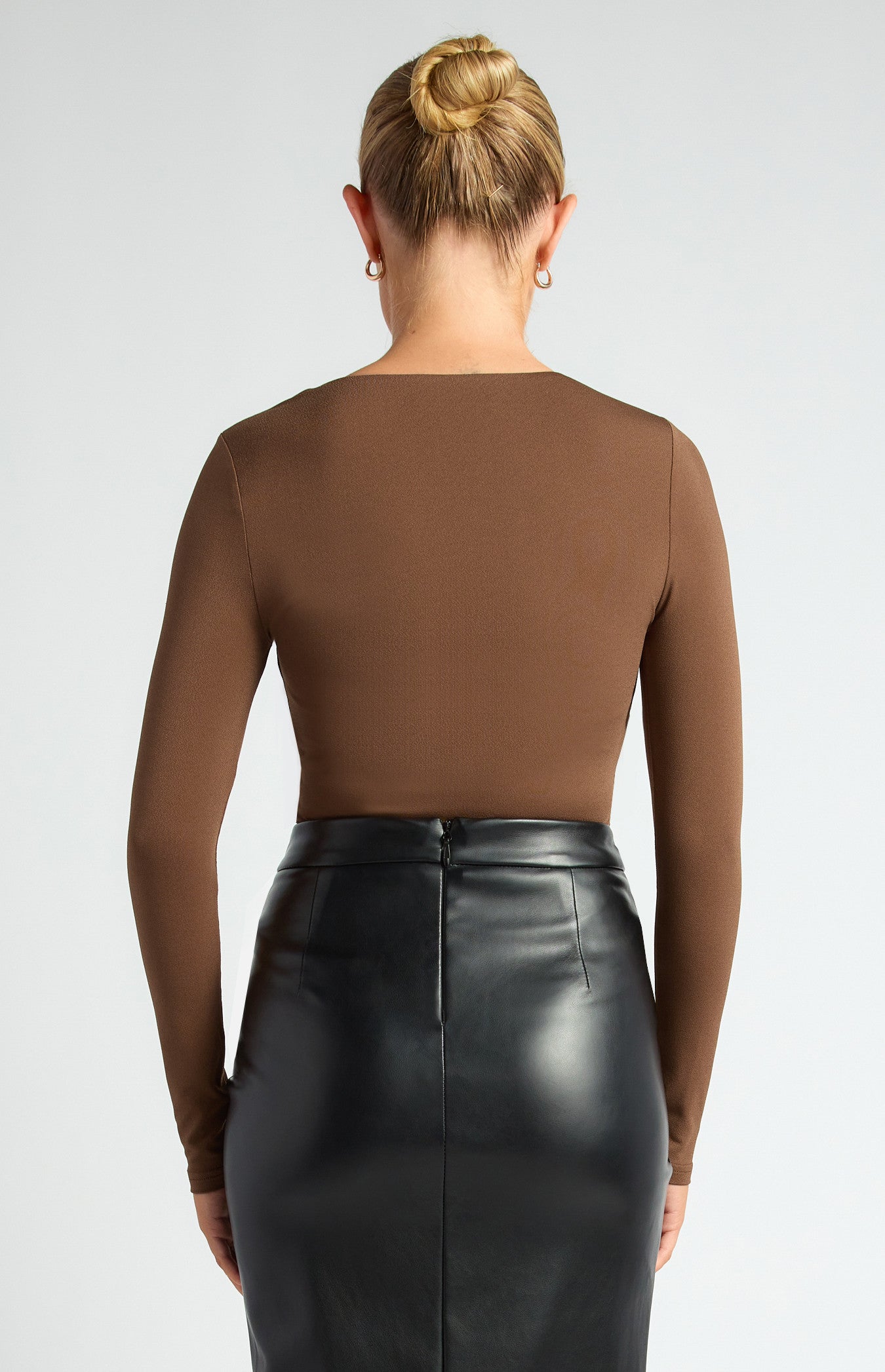 Style State Gold Embellishment Gathered Front Detail Jersey Top - Ash Brown