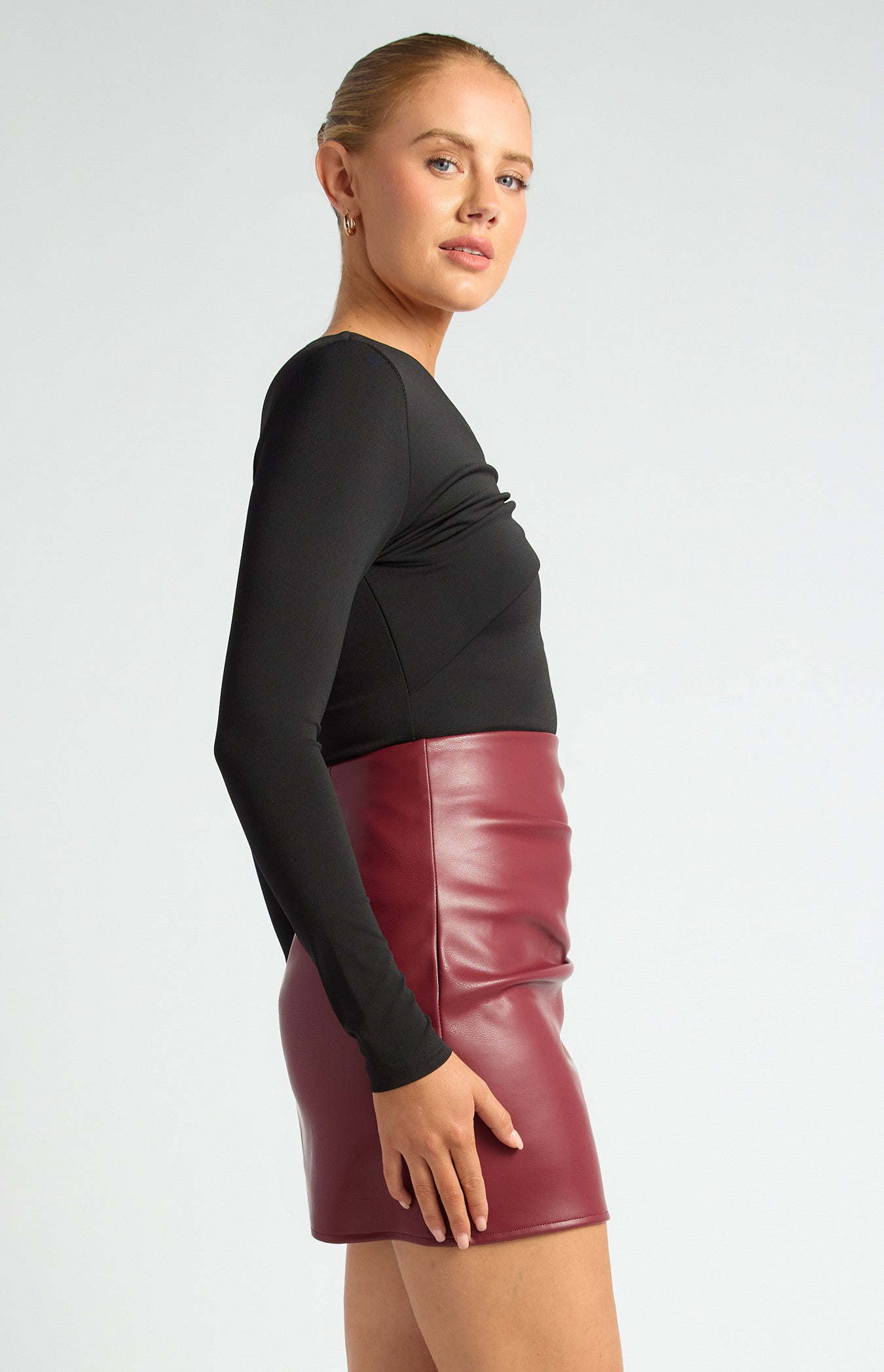 Style State Gold Embellishment Gathered Front Detail Jersey Top - Black