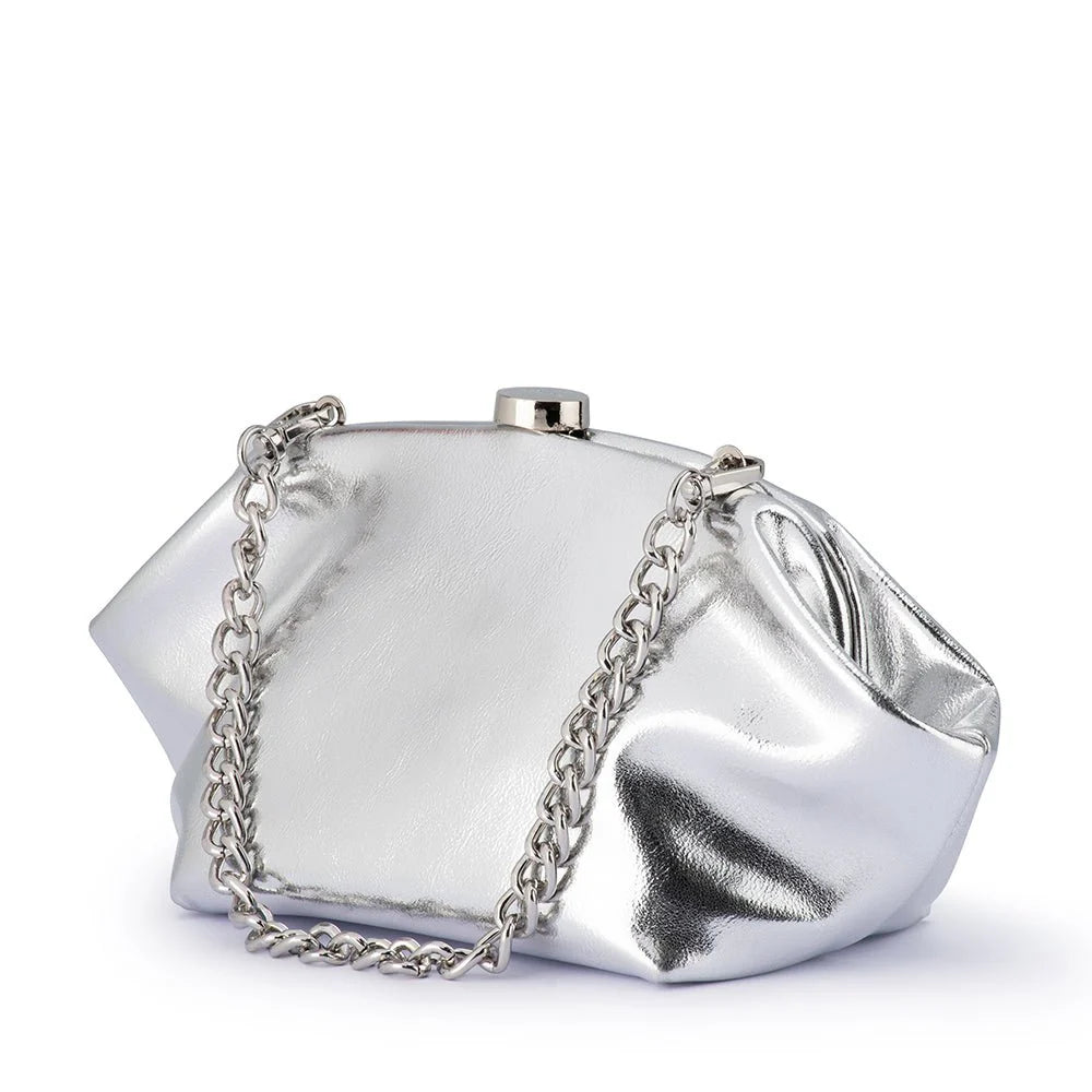 Olga Berg TALLY Metallic Clutch - Silver