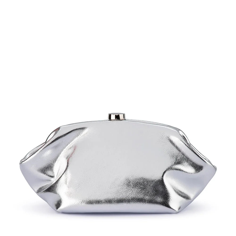 Olga Berg TALLY Metallic Clutch - Silver