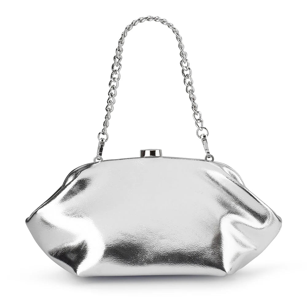 Olga Berg TALLY Metallic Clutch - Silver