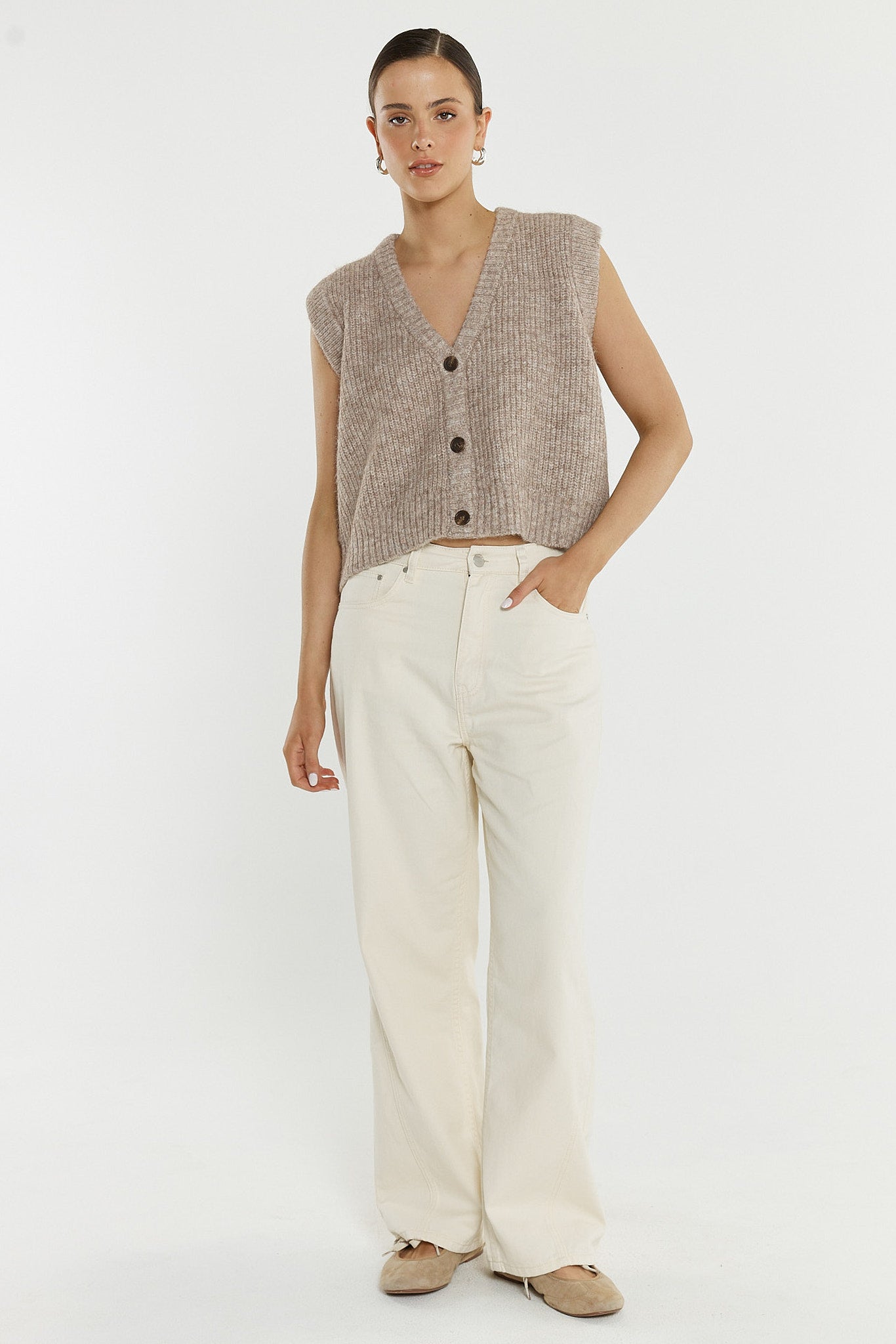 Sass Lil Button Vest - Multi Fawn
