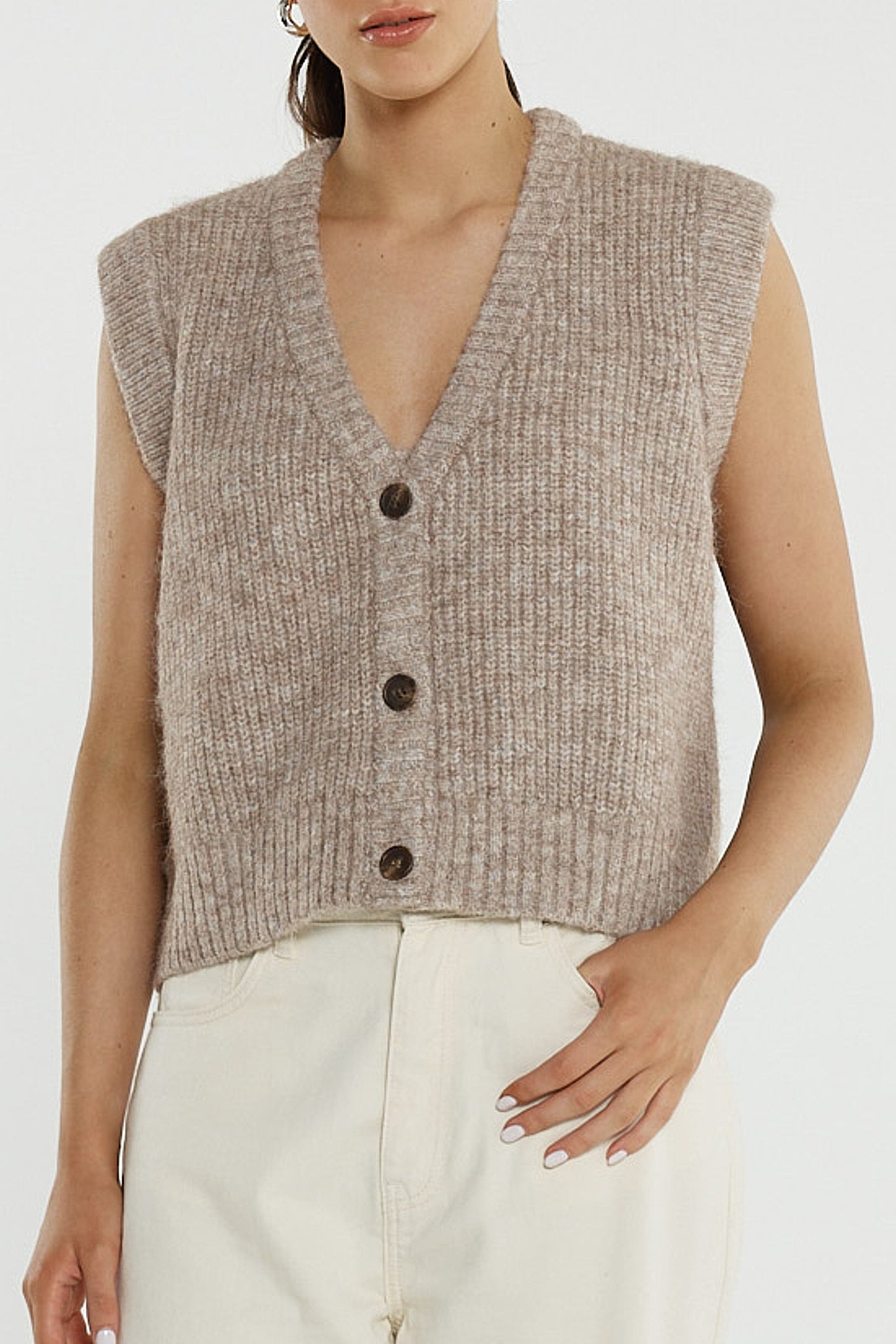 Sass Lil Button Vest - Multi Fawn