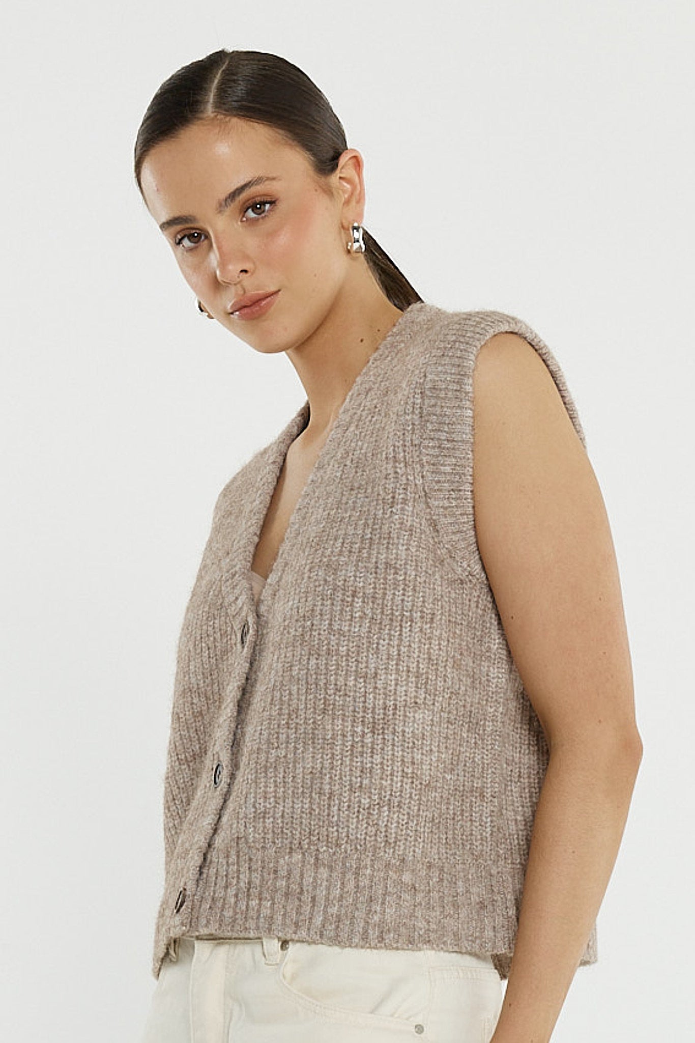 Sass Lil Button Vest - Multi Fawn