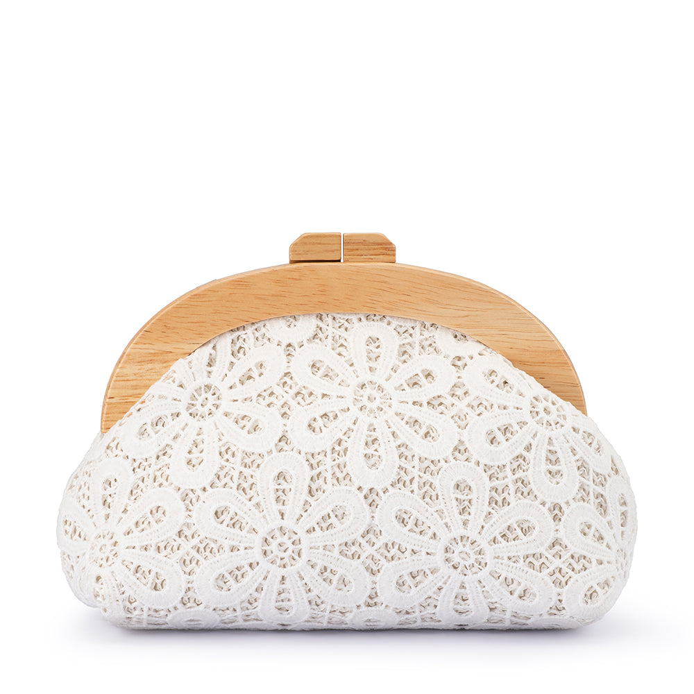 Olga Berg BONNIE Lace Clutch - White