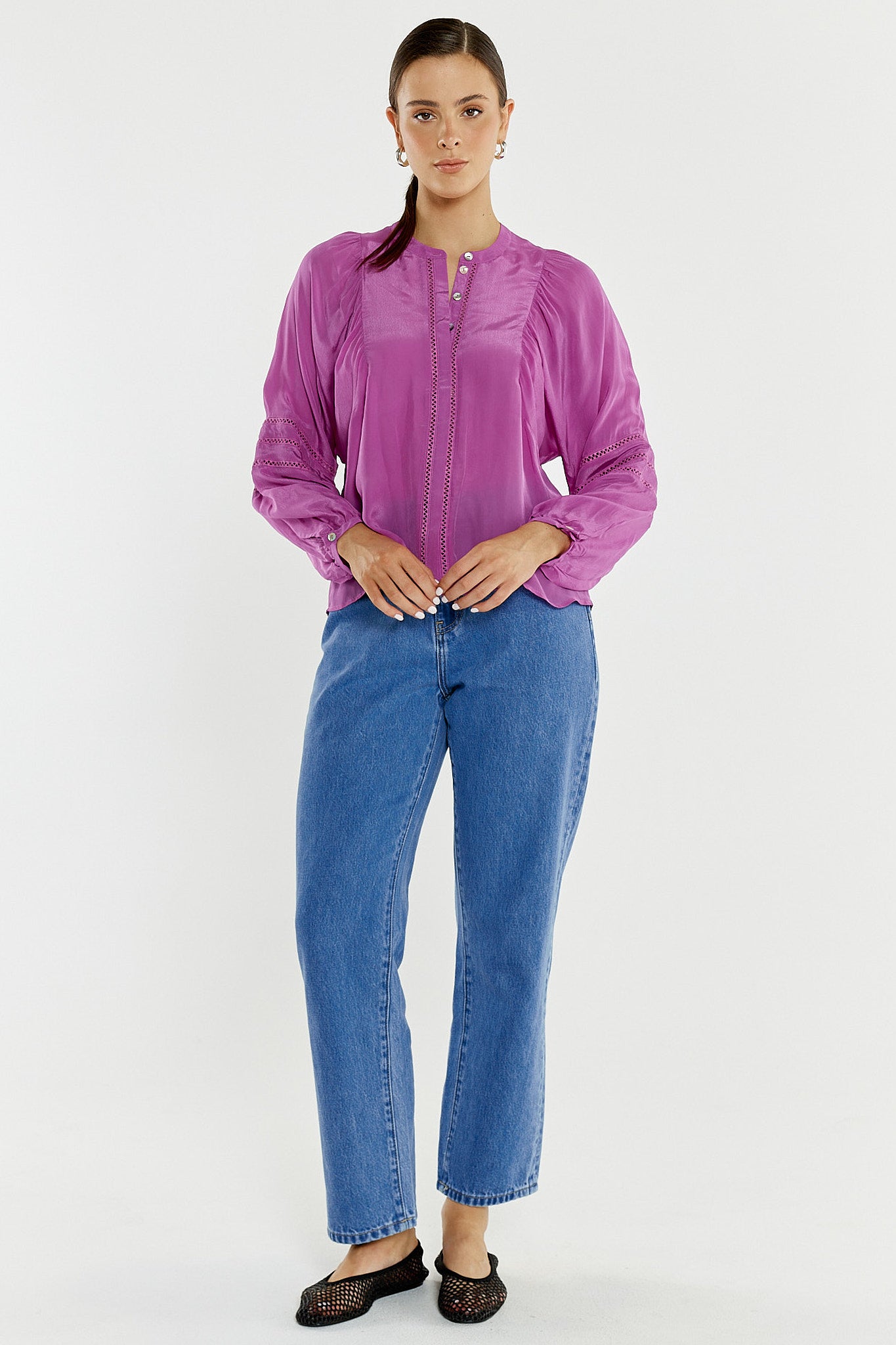 Sass Nic Trim Blouse - Fuschia