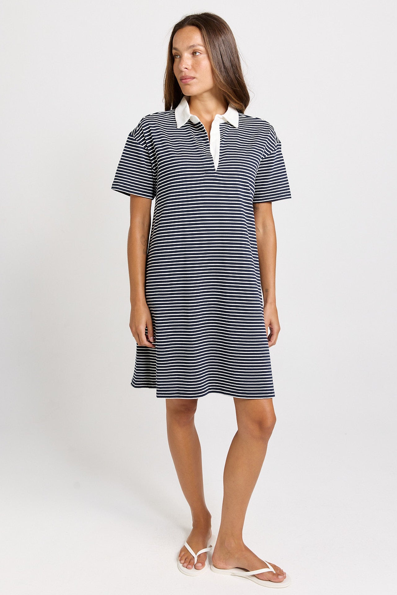 Betty Basics Freddy Polo Dress - Navy/White Stripe