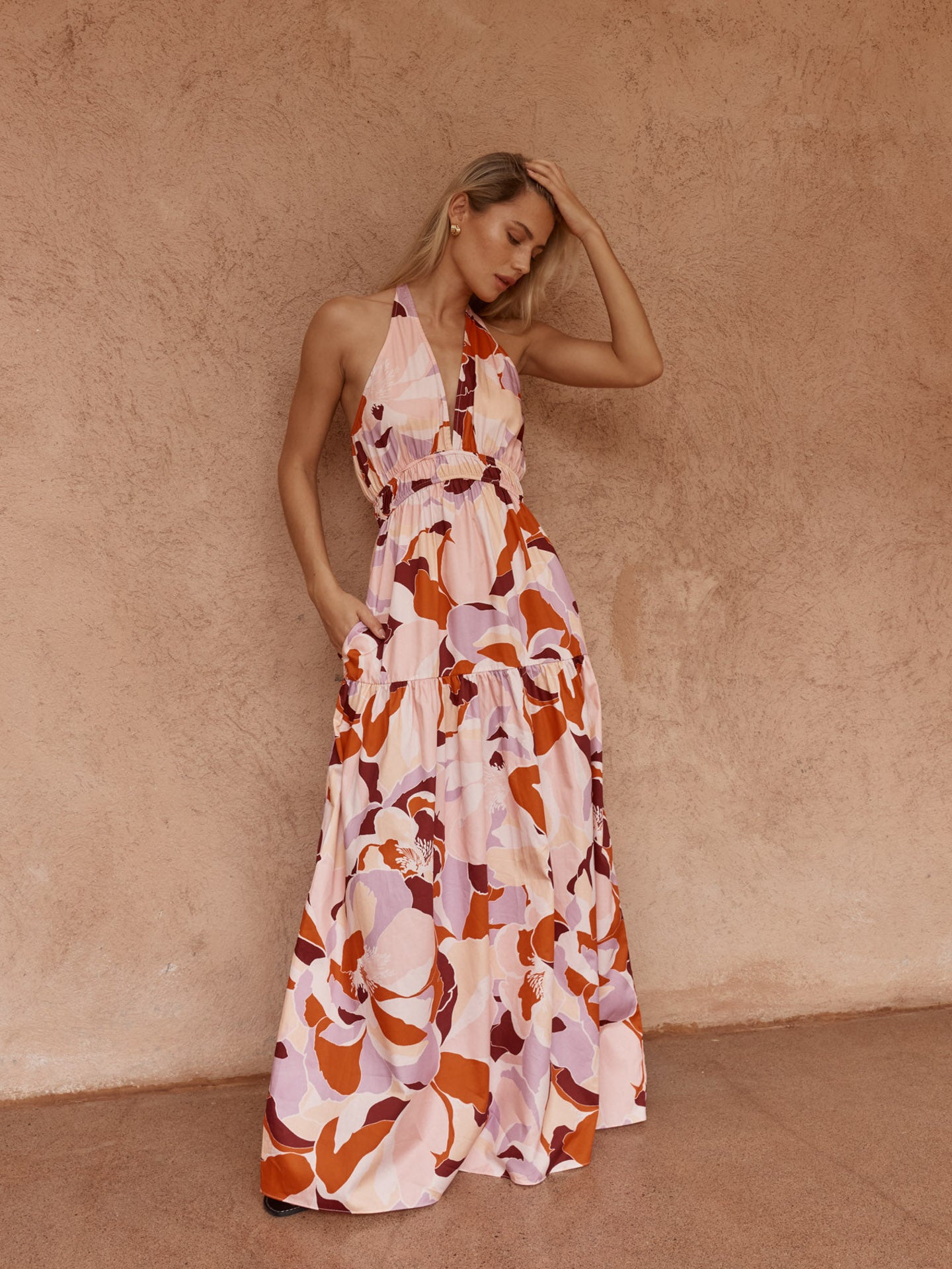Sass Reese Halter Dress - Peony Print
