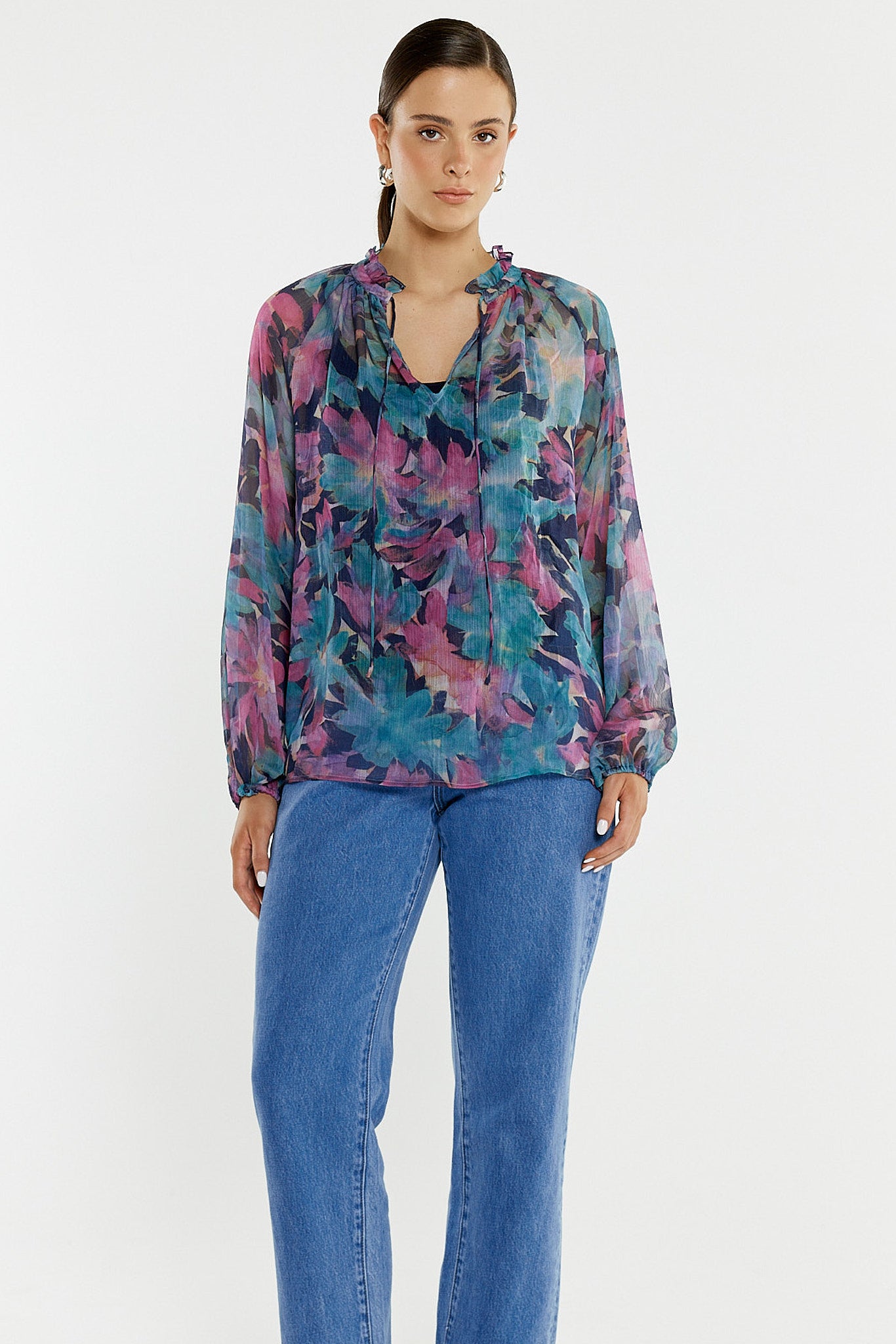 Sass Willow Tie Front Blouse - Native Orchid