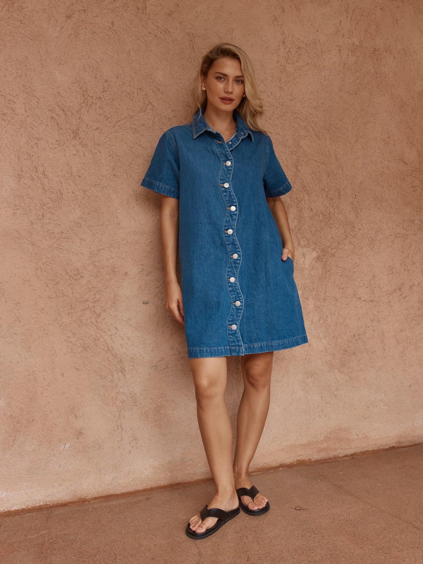Sass Pepe Wave Denim Dress - Classic Blue