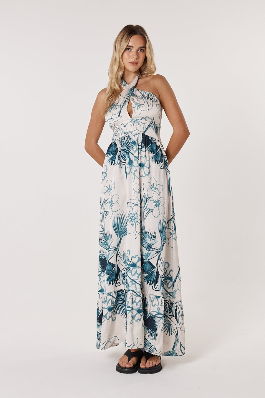 Fate+Becker Solstice Palms Halter Dress - Palm Print