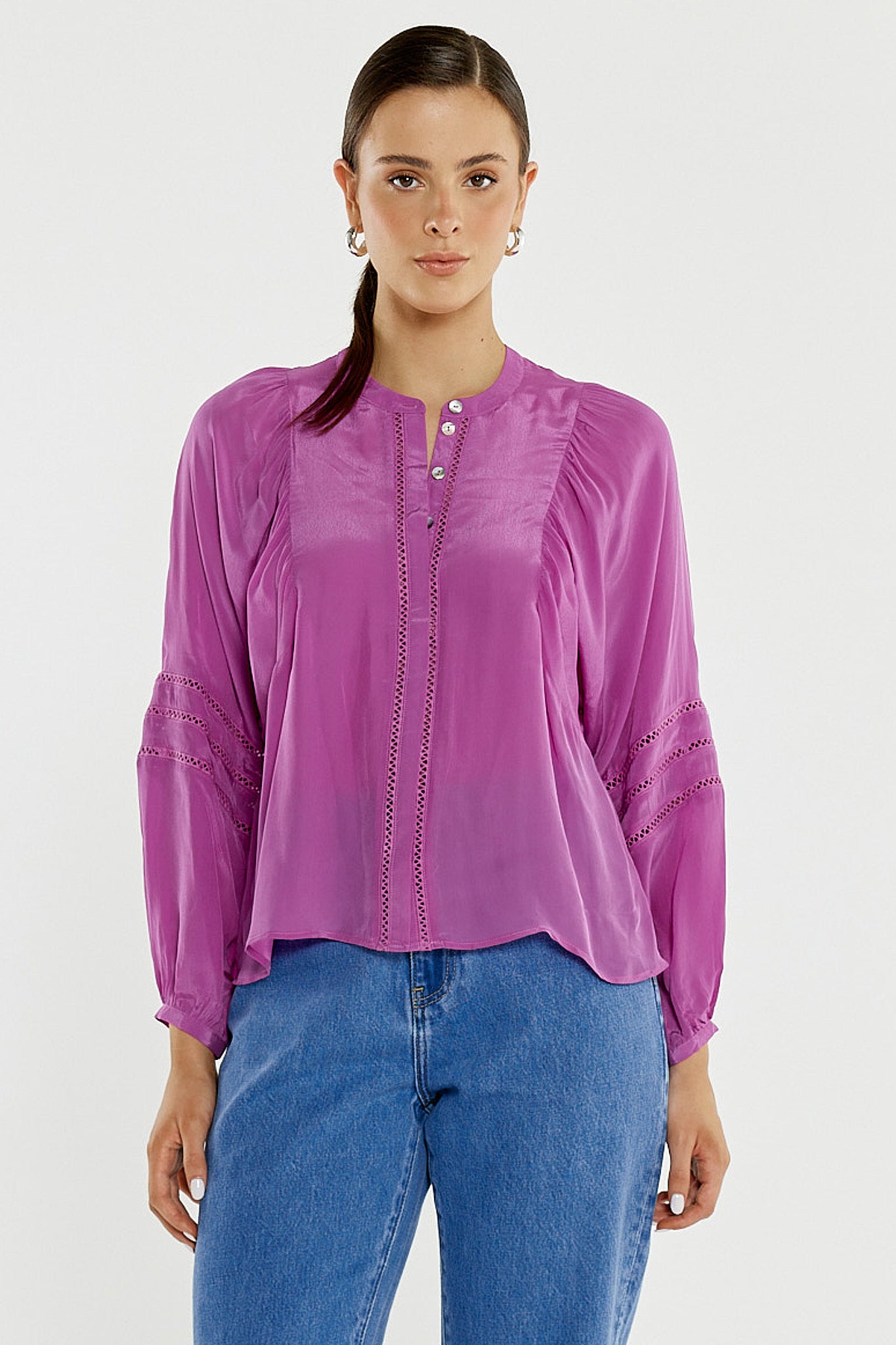 Sass Nic Trim Blouse - Fuschia