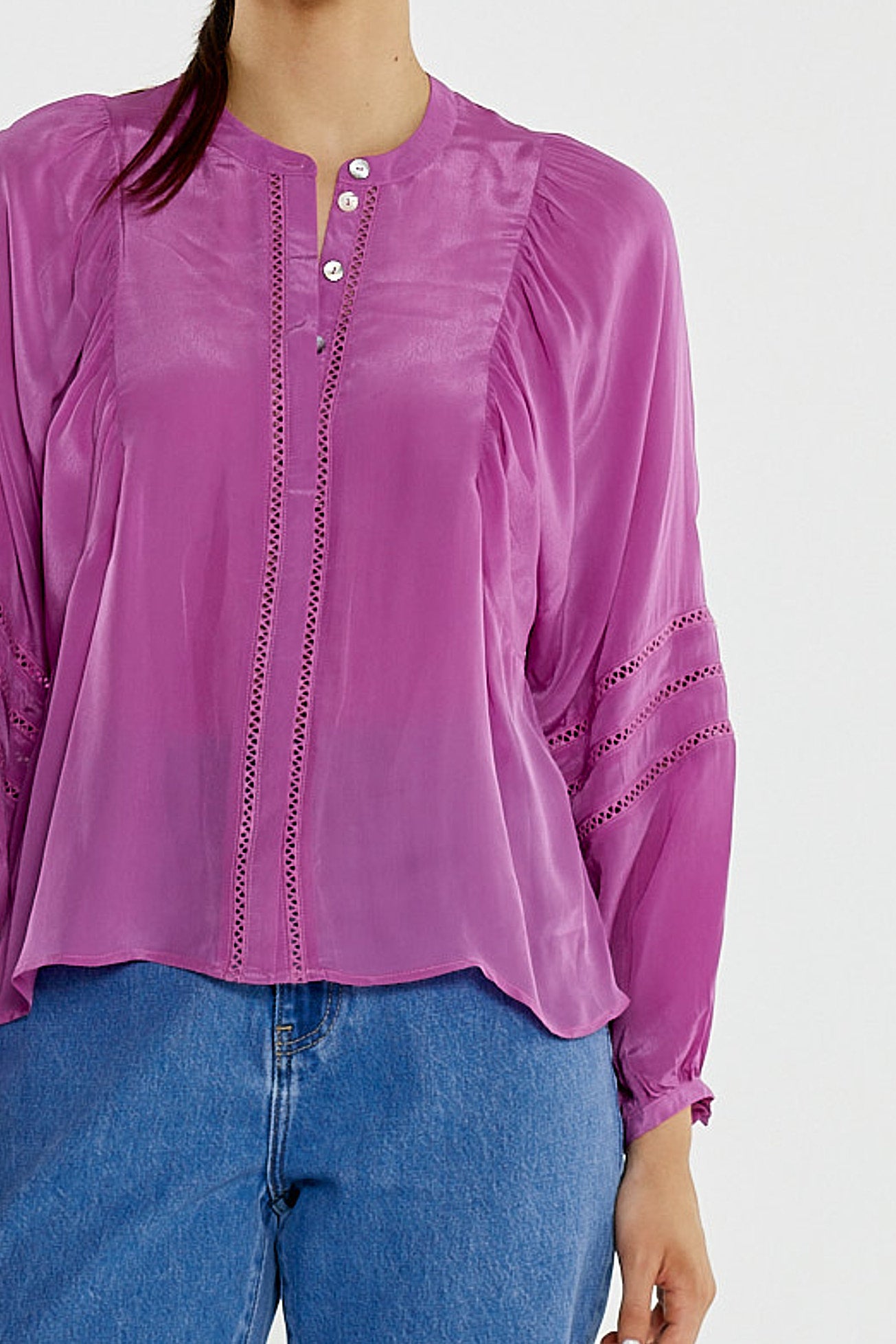 Sass Nic Trim Blouse - Fuschia