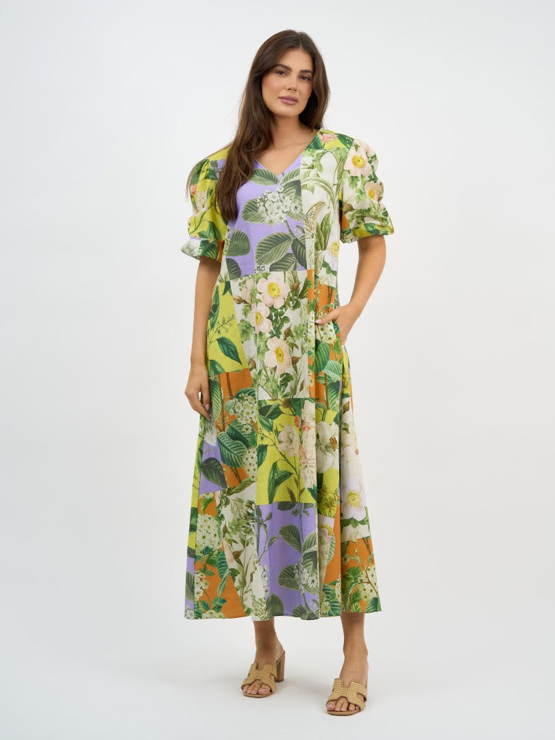 Liberty Rose Botanical Patchwork Midi Dress